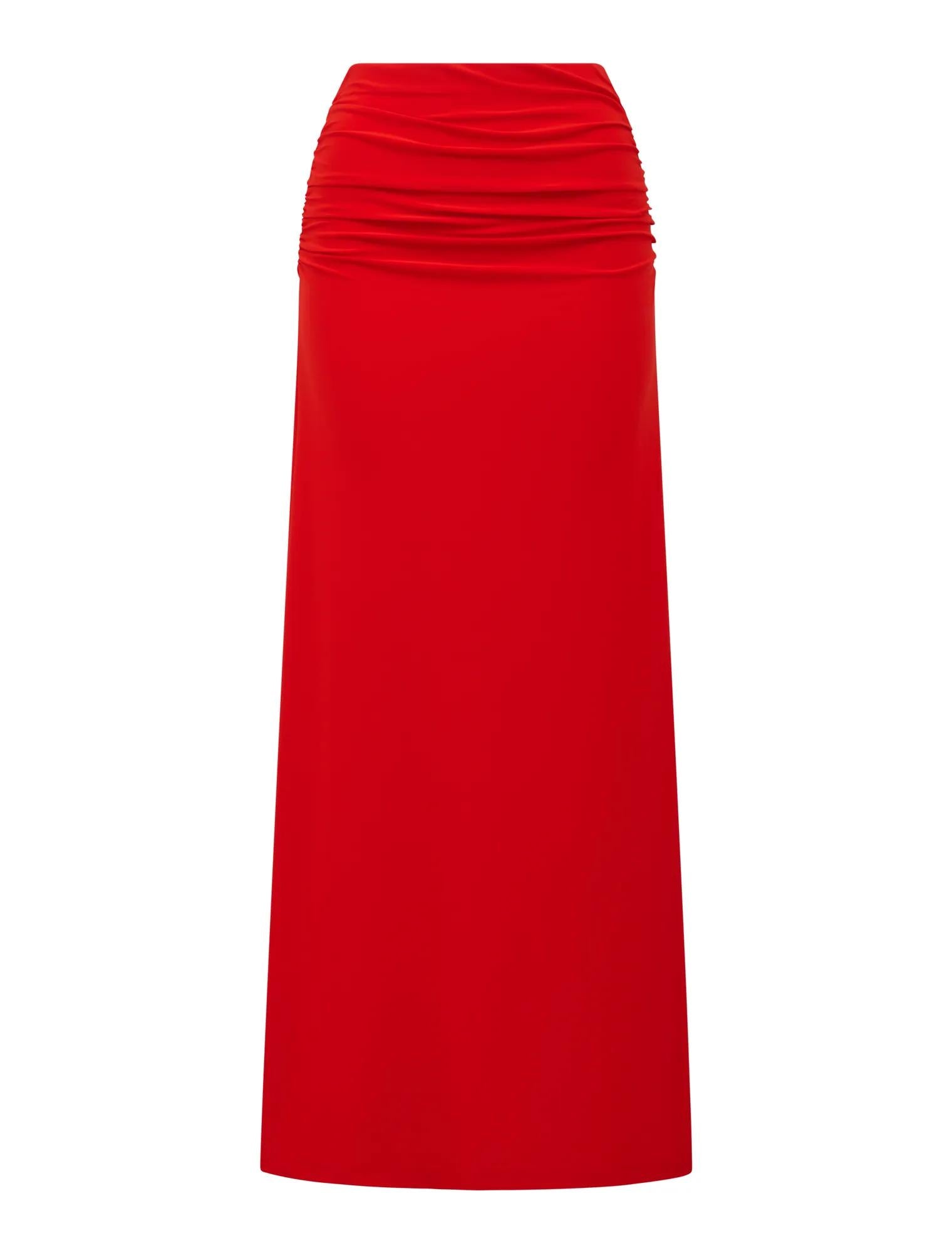 Mimi Flute Maxi Skirt Bright Red Co-ord_mannequin