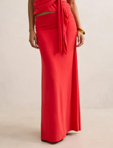 Mimi Flute Maxi Skirt Bright Red Co-ord