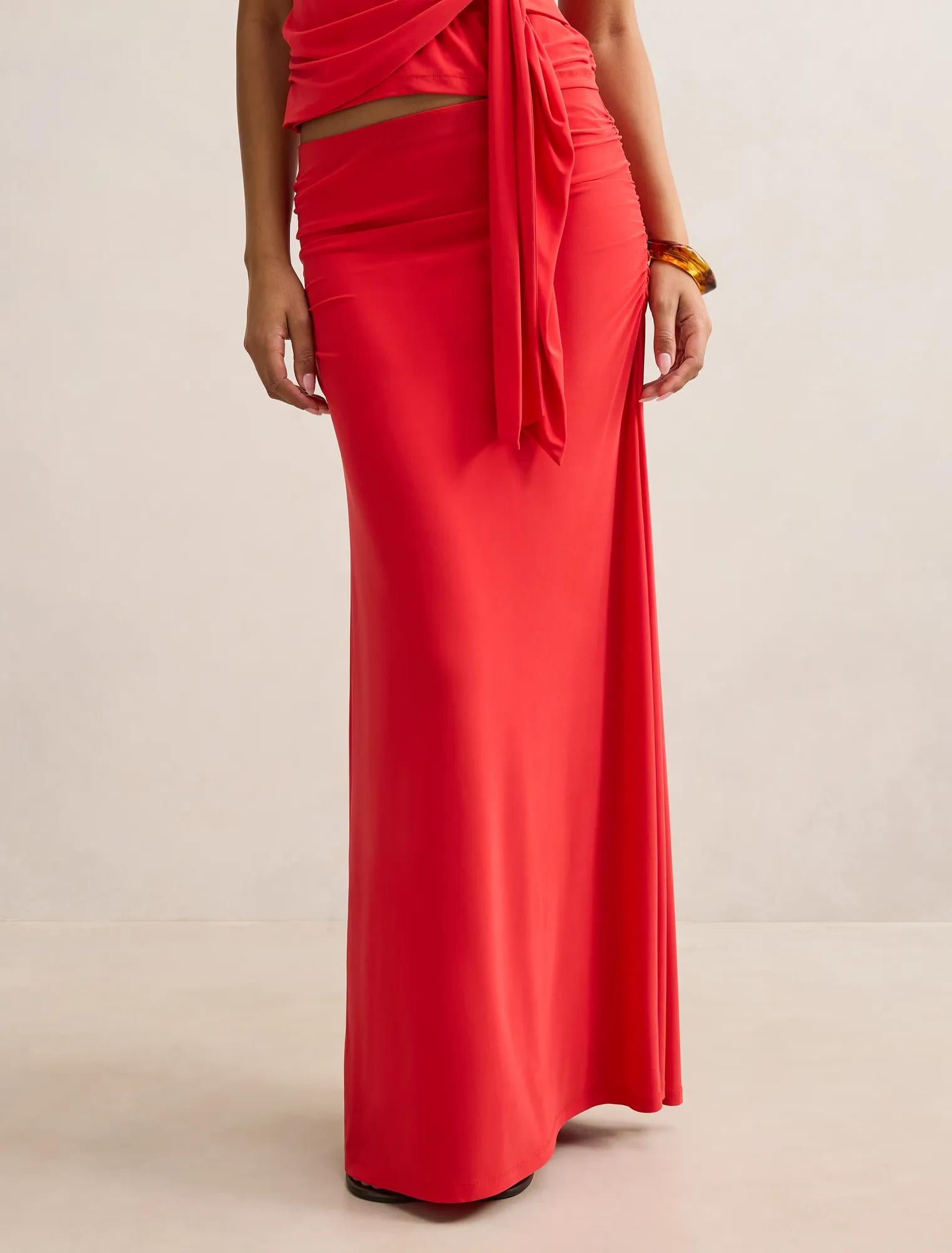 Mimi Flute Maxi Skirt Bright Red Co-ord