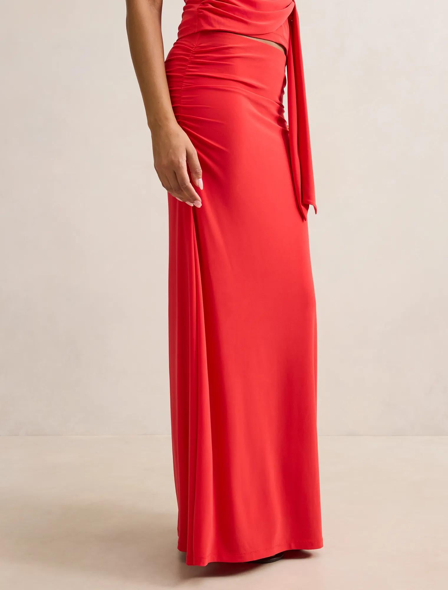 Mimi Flute Maxi Skirt Bright Red Co-ord