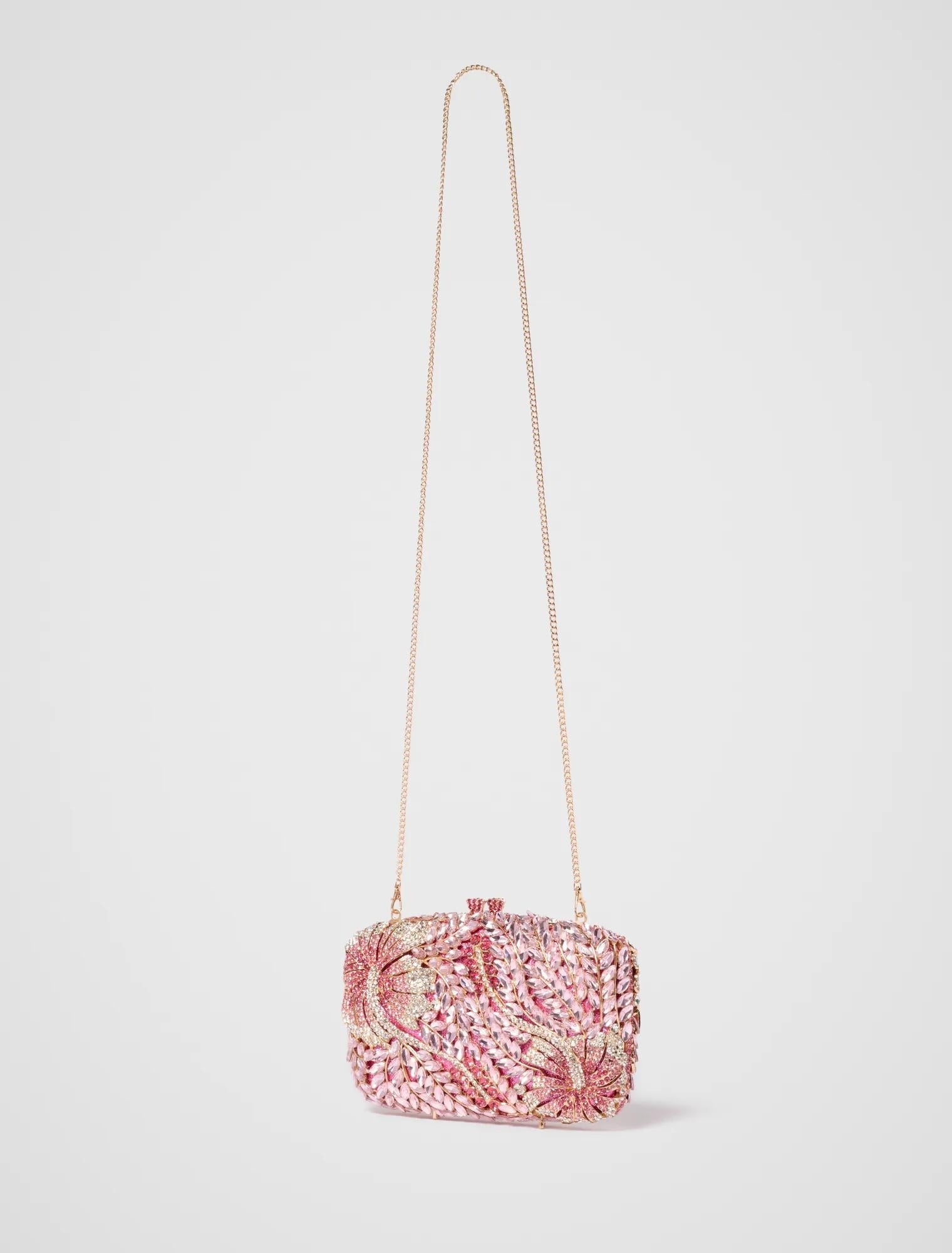 Everly Orchid Flower Clasp Hardcase Clutch Pink Multi_mannequin