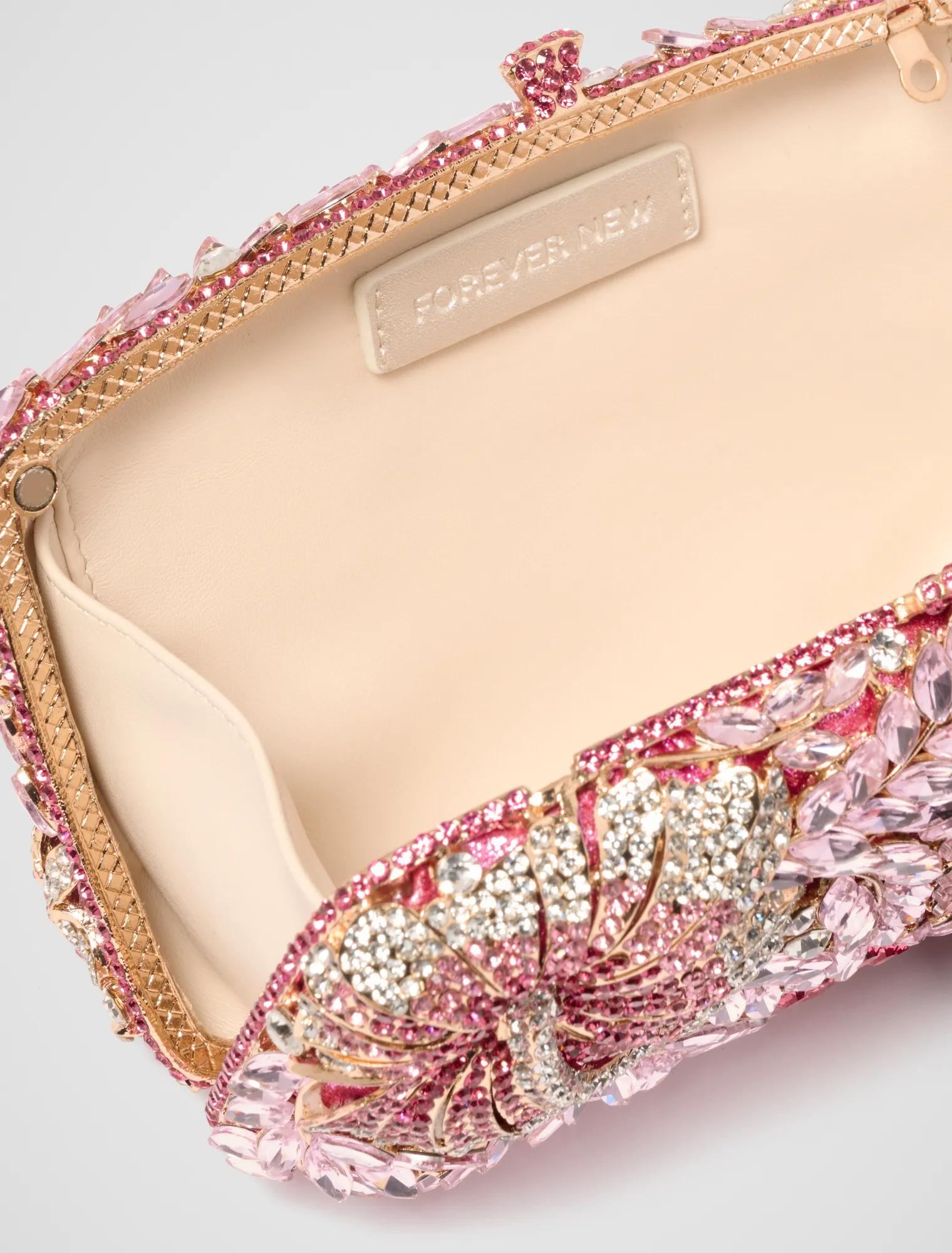 Everly Orchid Flower Clasp Hardcase Clutch Pink Multi_mannequin