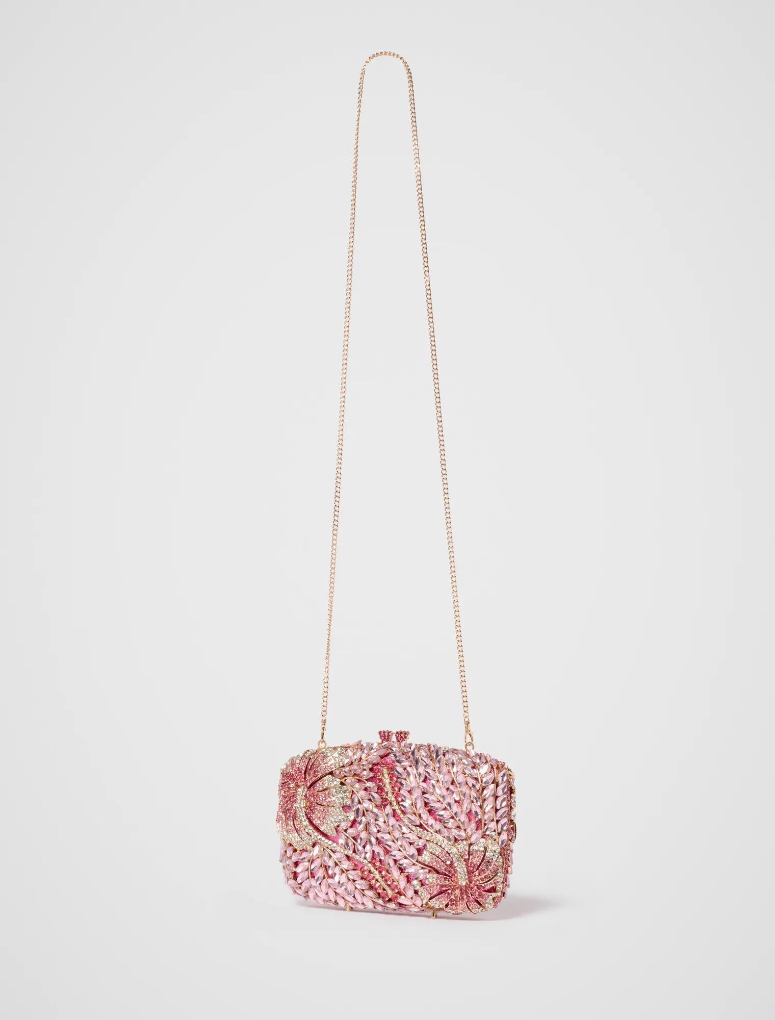 Everly Orchid Flower Clasp Hardcase Clutch Pink Multi_mannequin