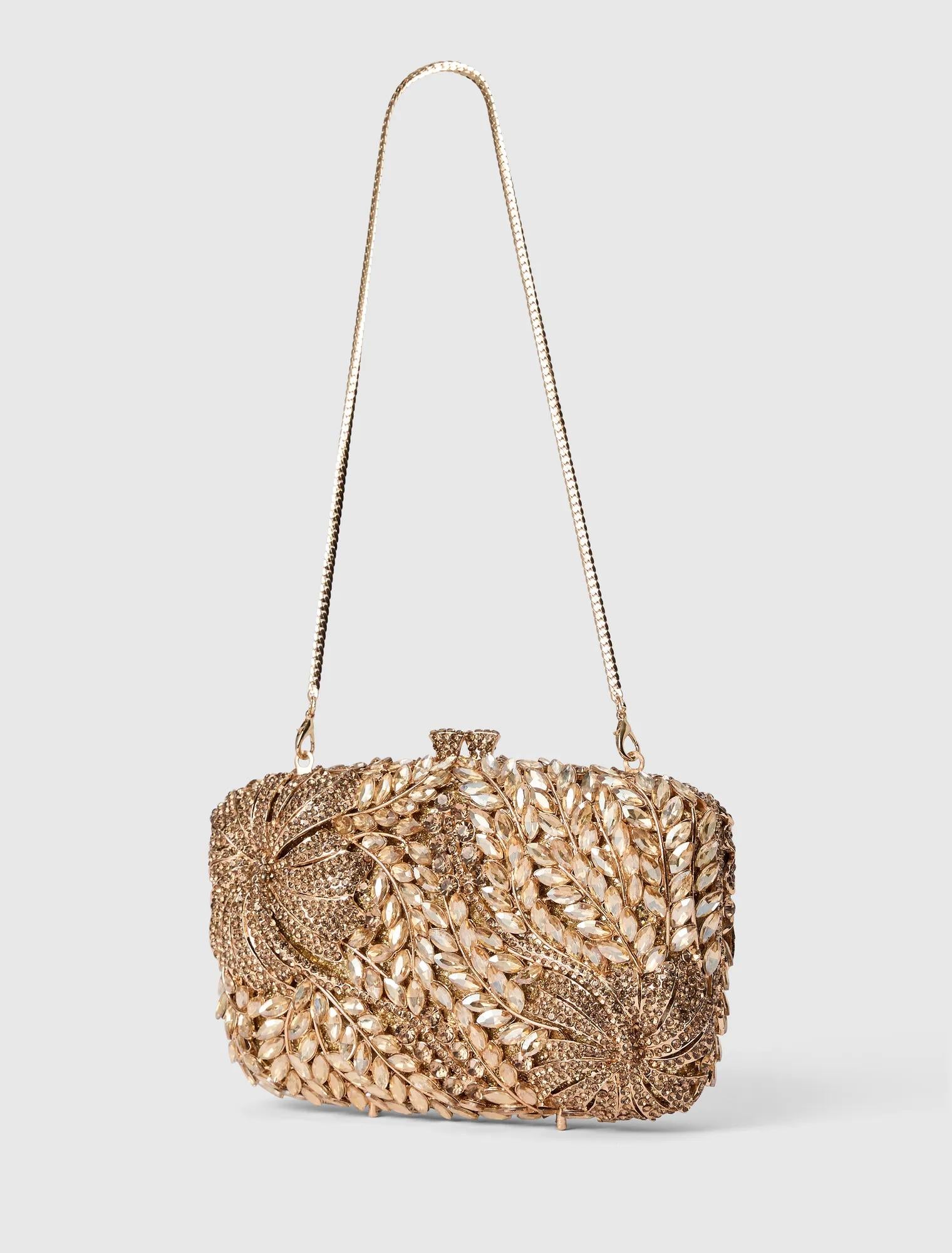 Everly Orchid Flower Clasp Hardcase Clutch Gold_mannequin