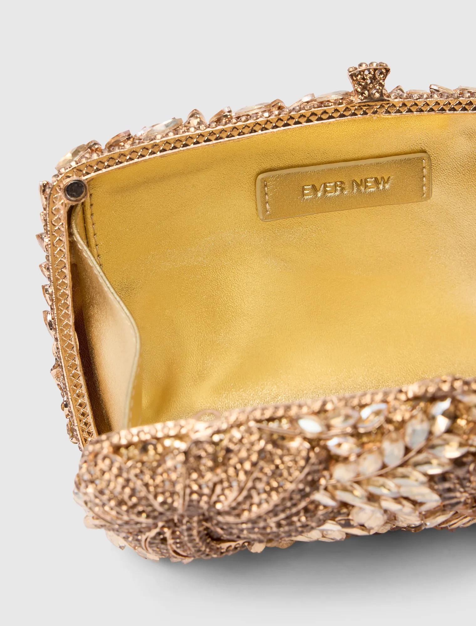 Everly Orchid Flower Clasp Hardcase Clutch Gold_mannequin