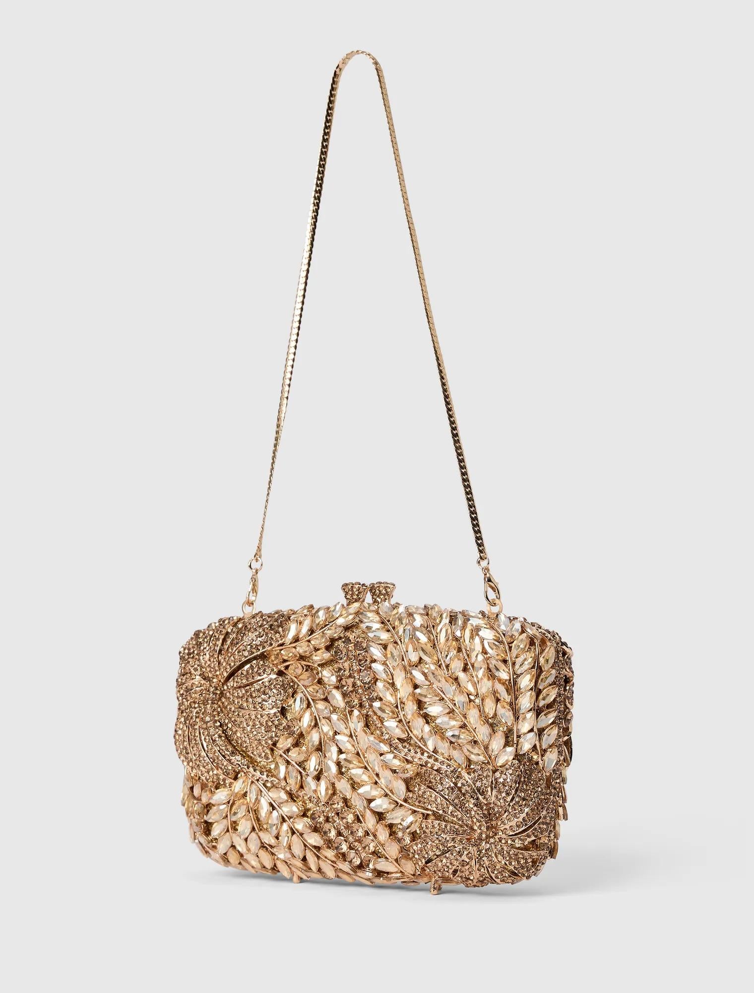 Everly Orchid Flower Clasp Hardcase Clutch Gold_mannequin