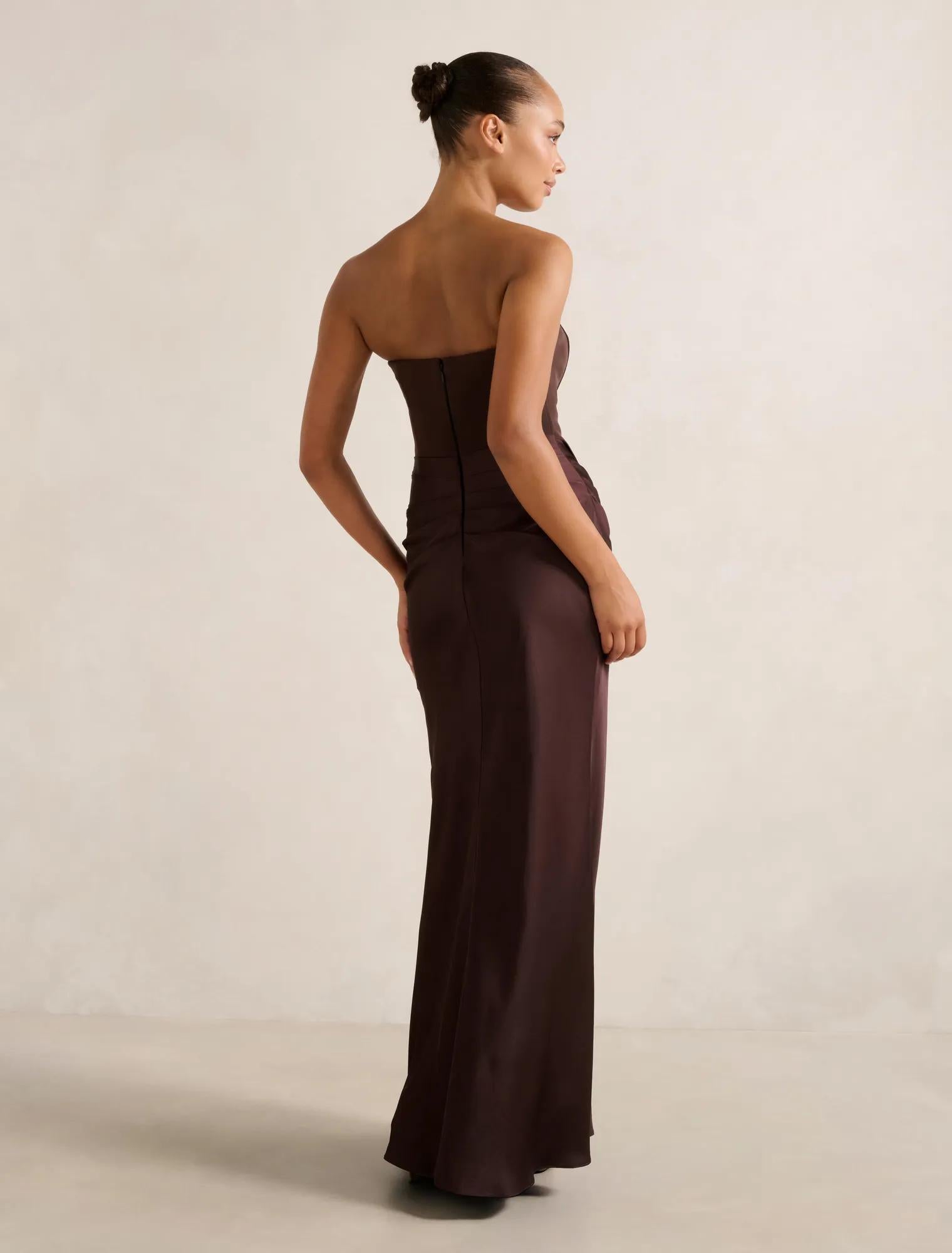 Isra Drape Strapless Maxi Dress Dark Chocolate