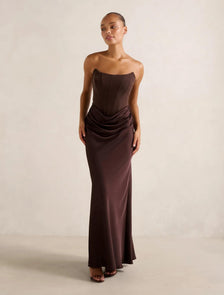Isra Drape Strapless Maxi Dress Dark Chocolate