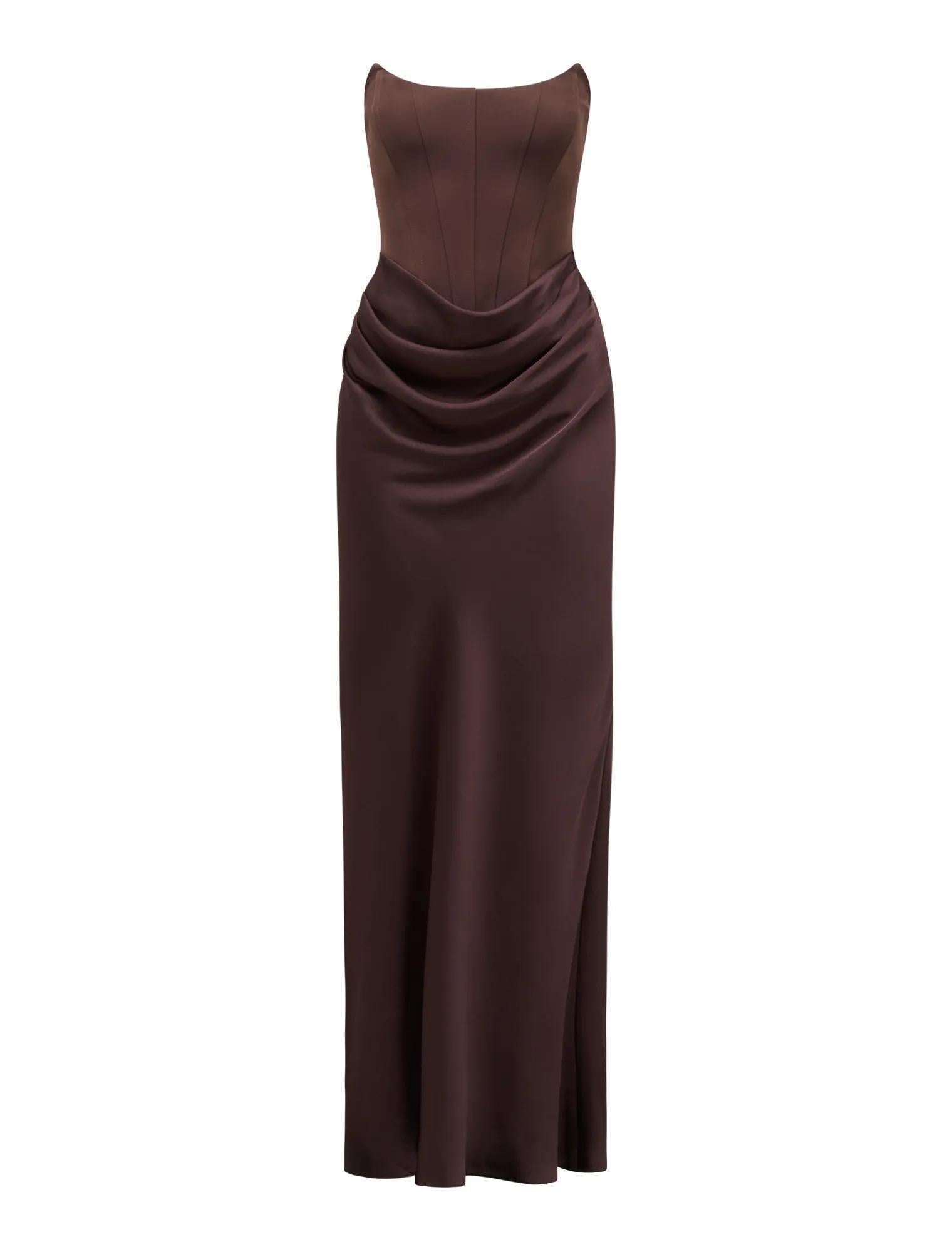 Isra Drape Strapless Maxi Dress Dark Chocolate_mannequin