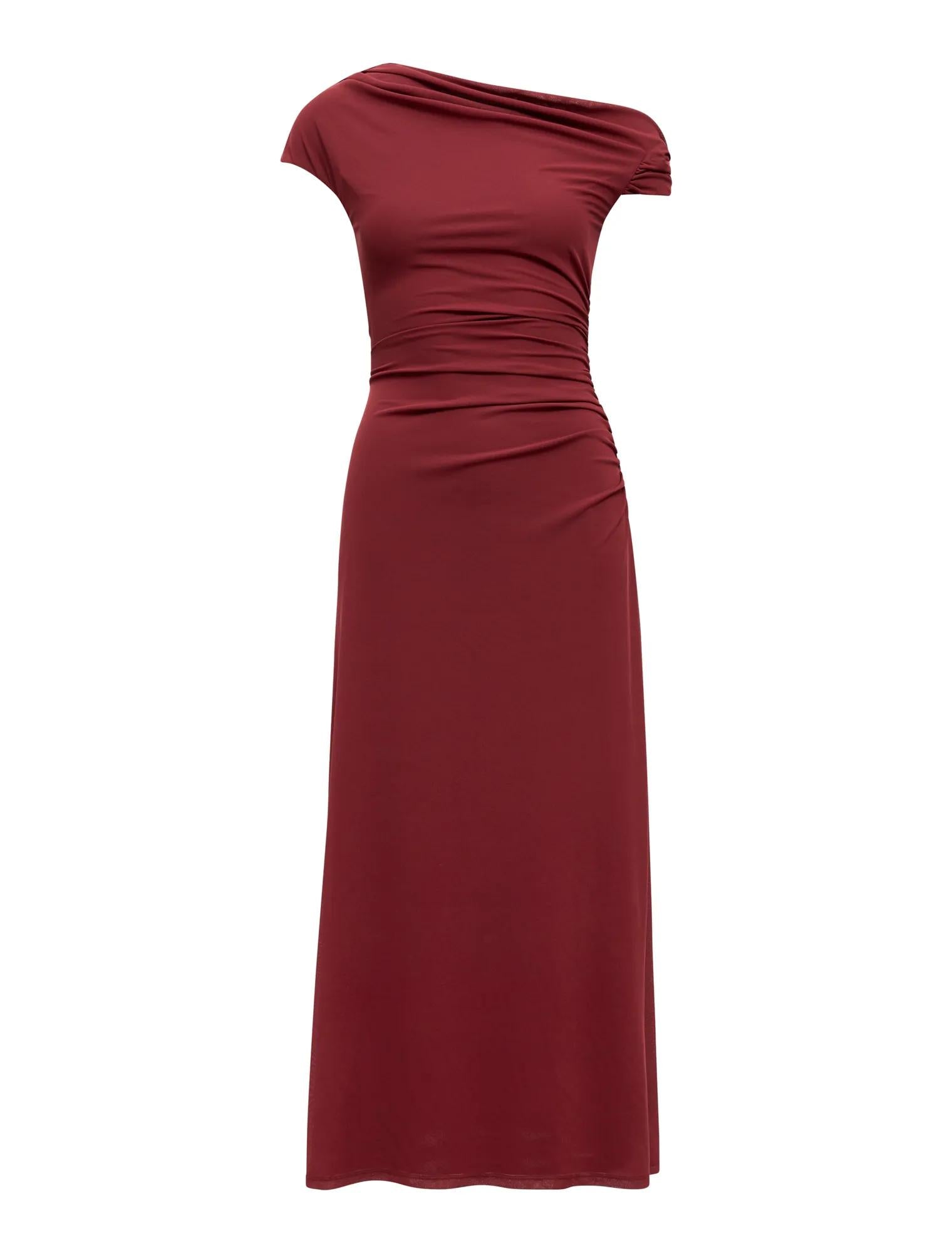 Paris Draped Mesh Midi Dress Red Currant