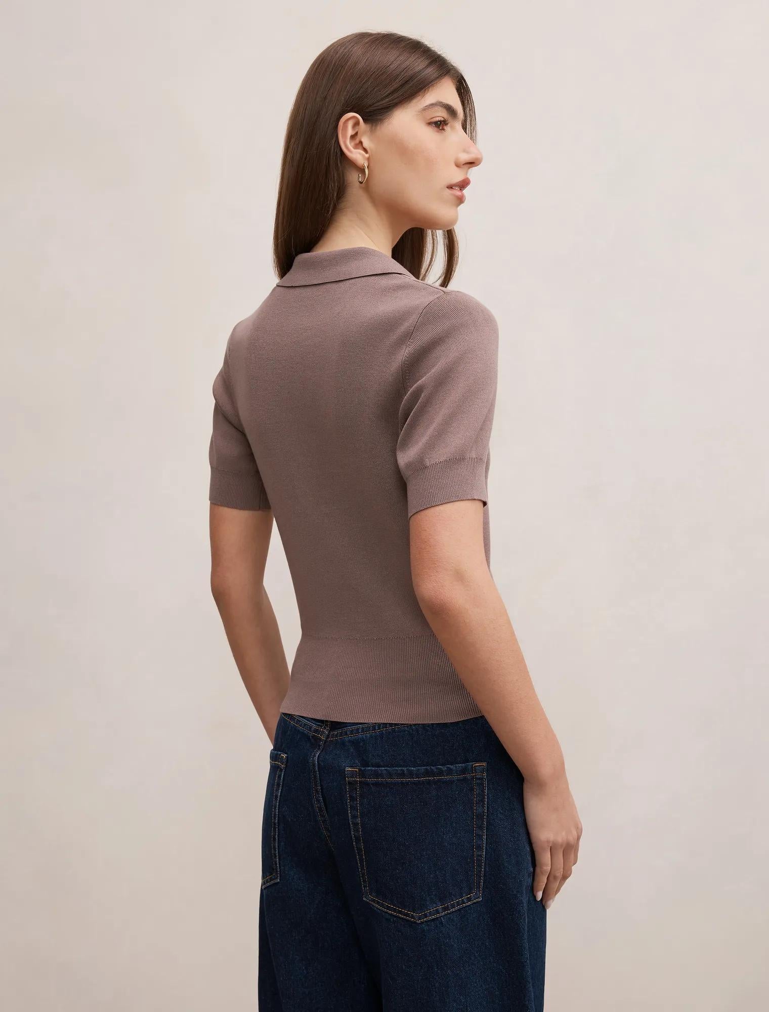 Gia Knit Polo Top Mocha
