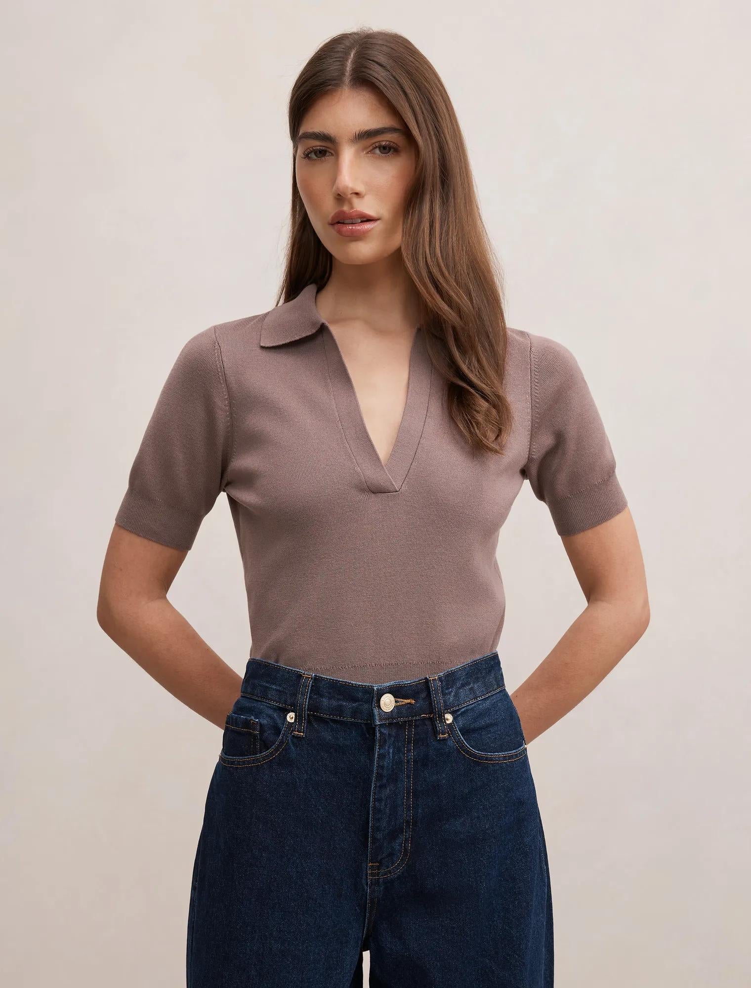 Gia Knit Polo Top Mocha
