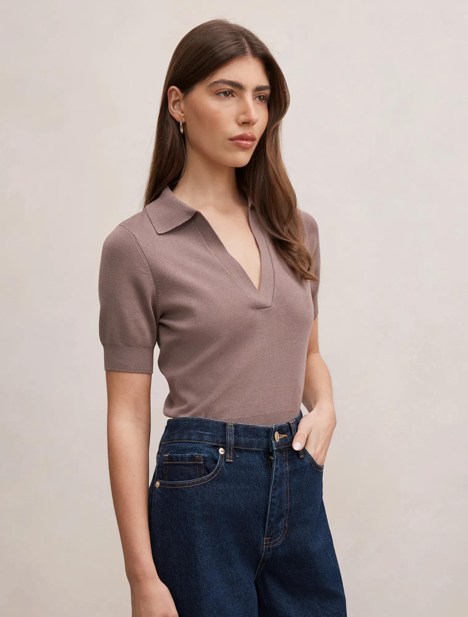 Gia Knit Polo Top Mocha