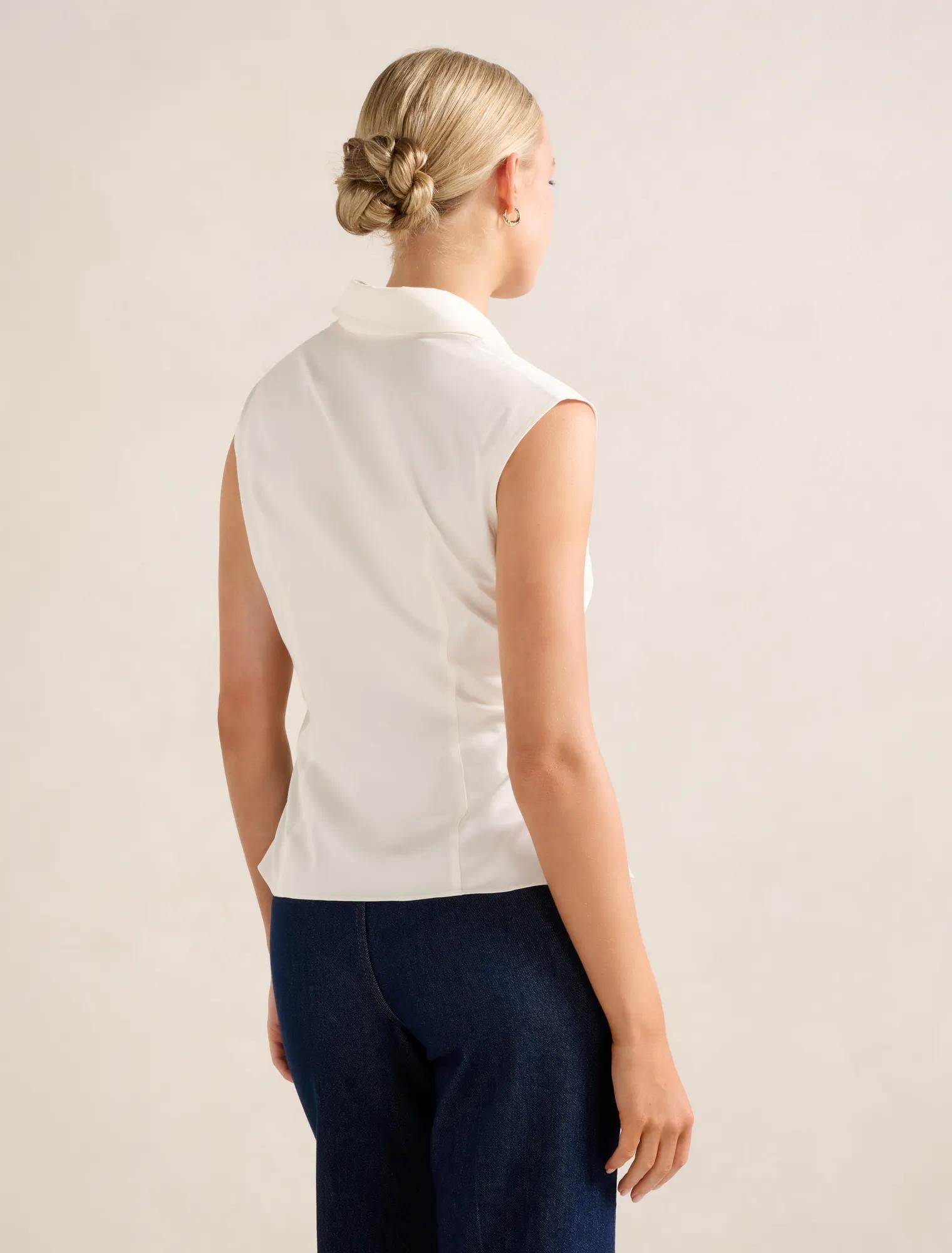 Nova Ruched Collared Top Porcelain