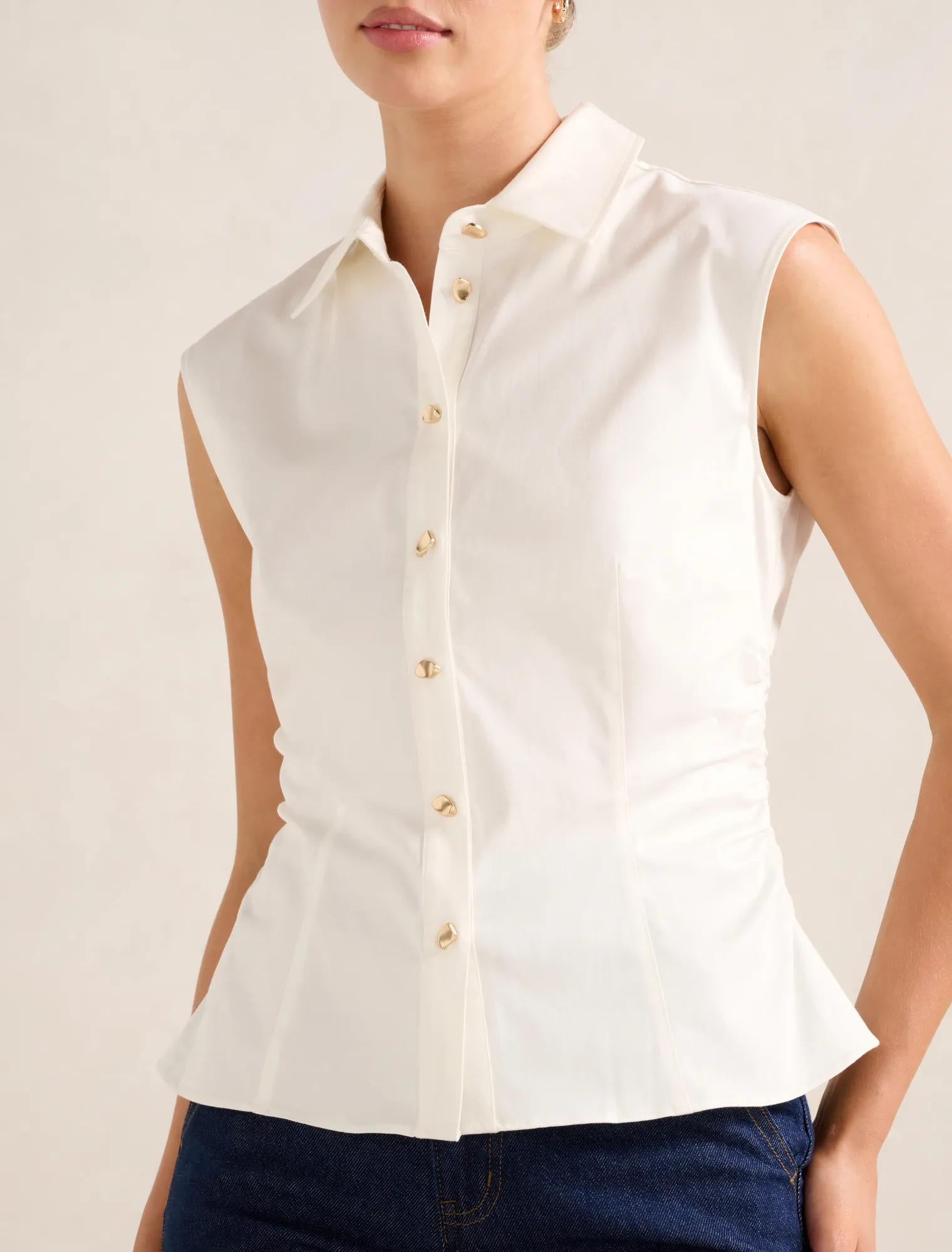 Nova Ruched Collared Top Porcelain