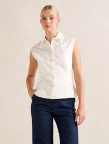 Nova Ruched Collared Top Porcelain