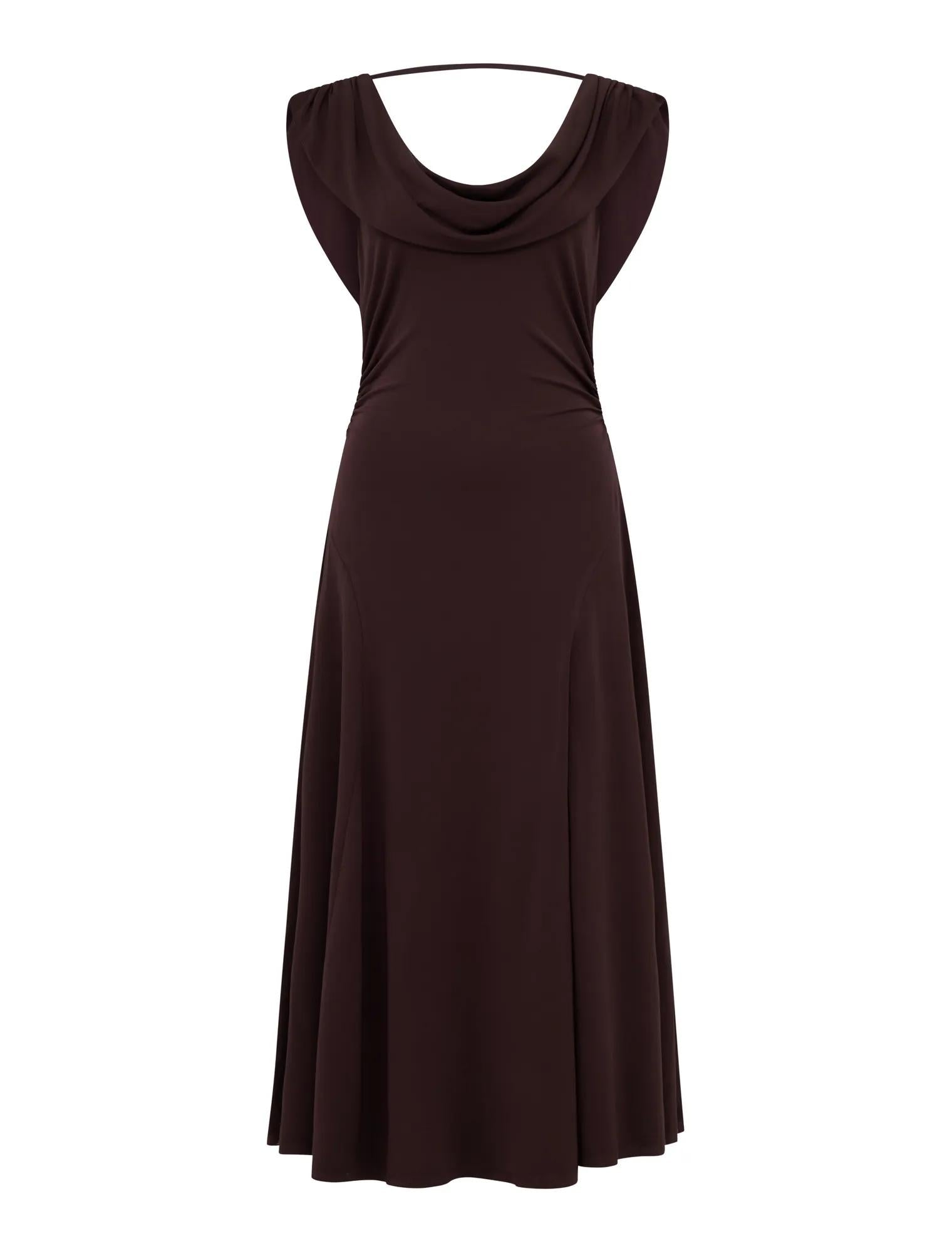 Oceana Cowl Jersey Dress Chocolate_mannequin