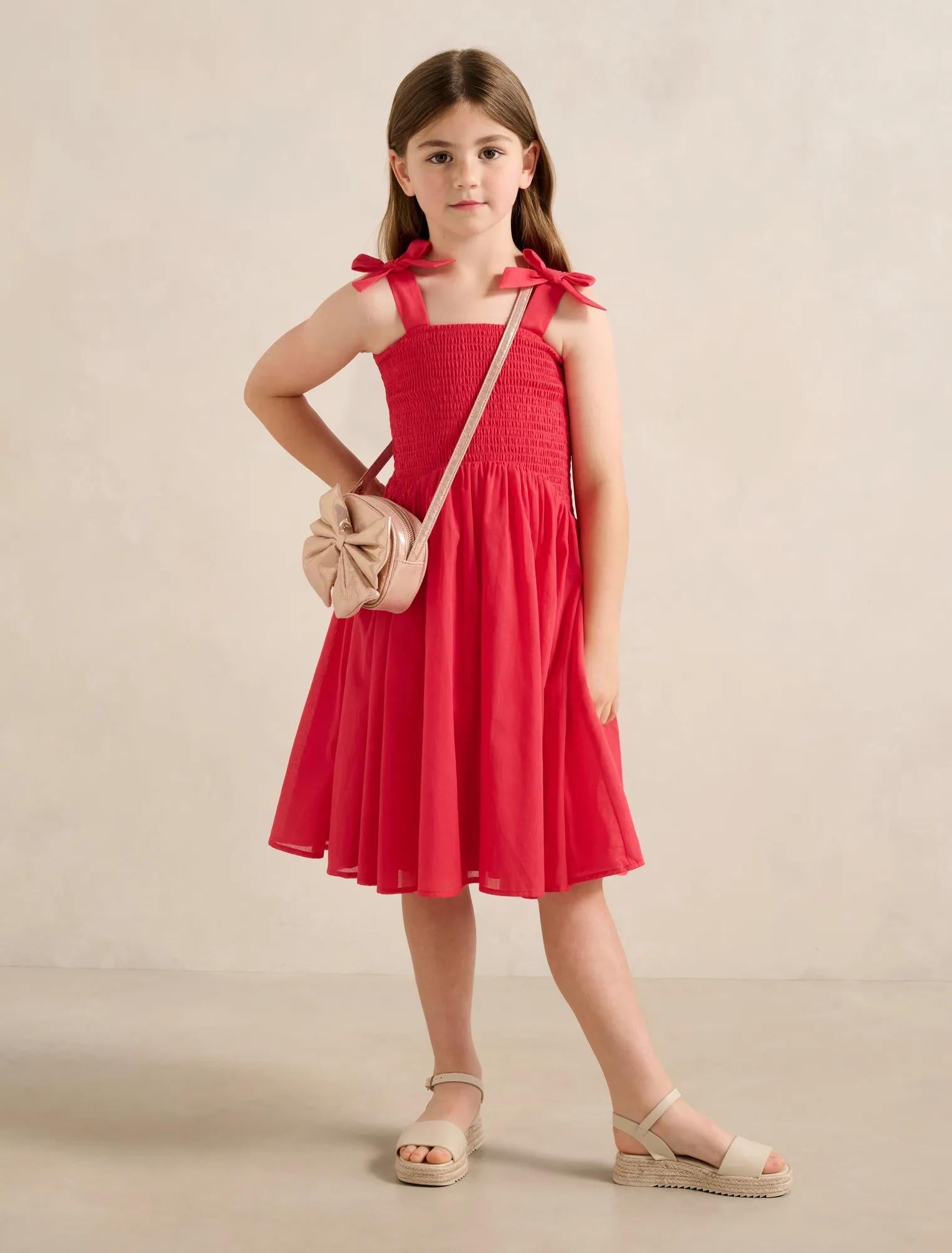 Indiana Girls Shirred Dress Claire Red