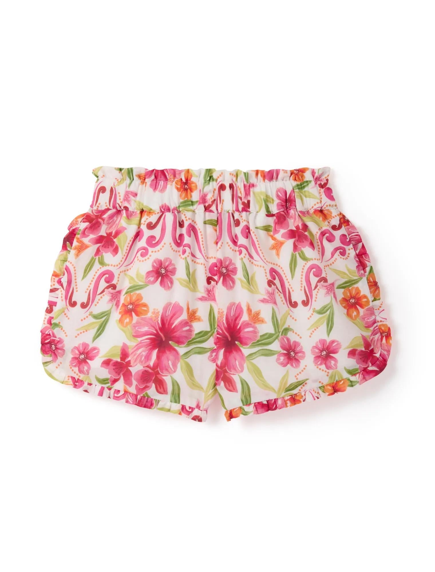 Hazel Girls Ruffle Paperbag Shorts Pink Nava Floral