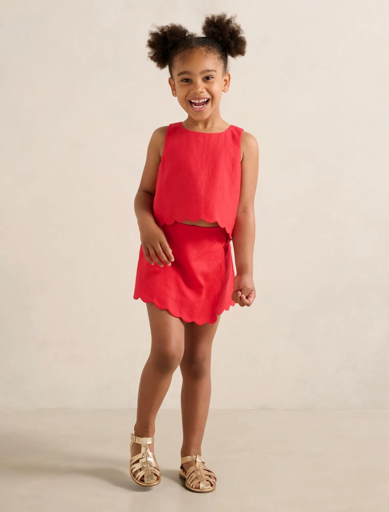 Molly Girls Scalloped Shift Top Claire Red