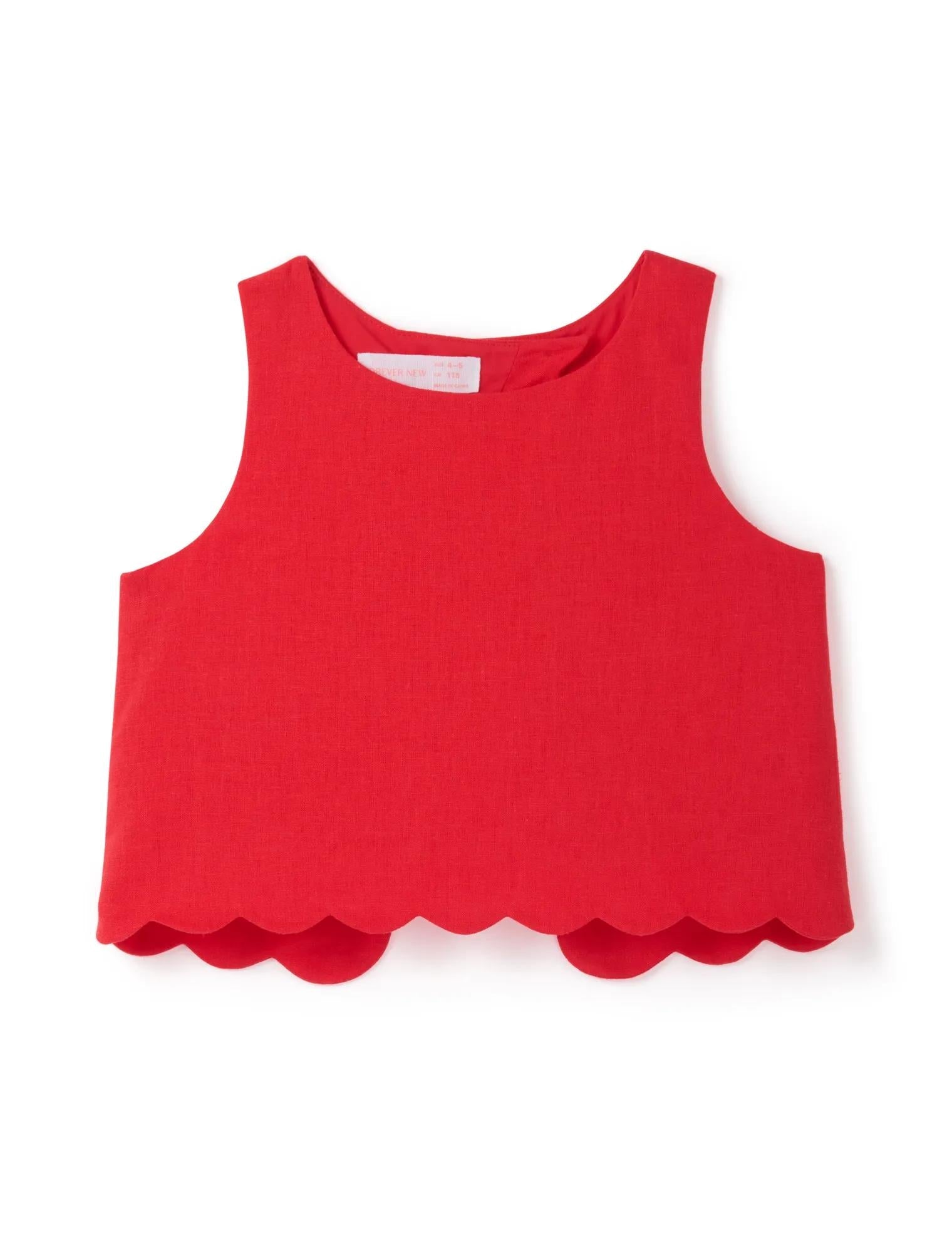 Molly Girls Scalloped Shift Top Claire Red