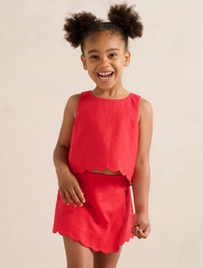 Molly Girls Scalloped Shift Top Claire Red