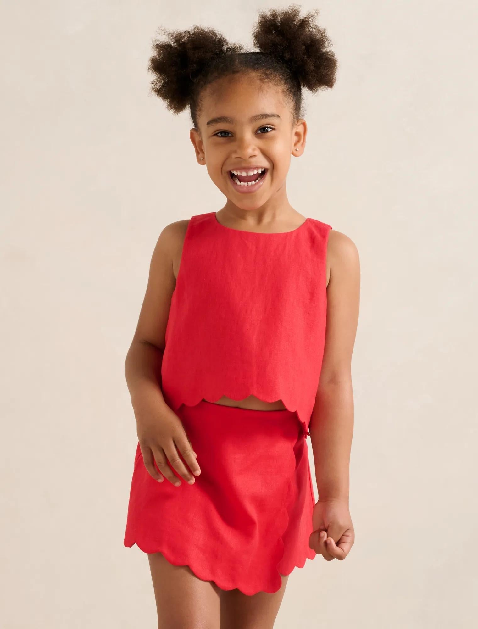 Molly Girls Scalloped Shift Top Claire Red