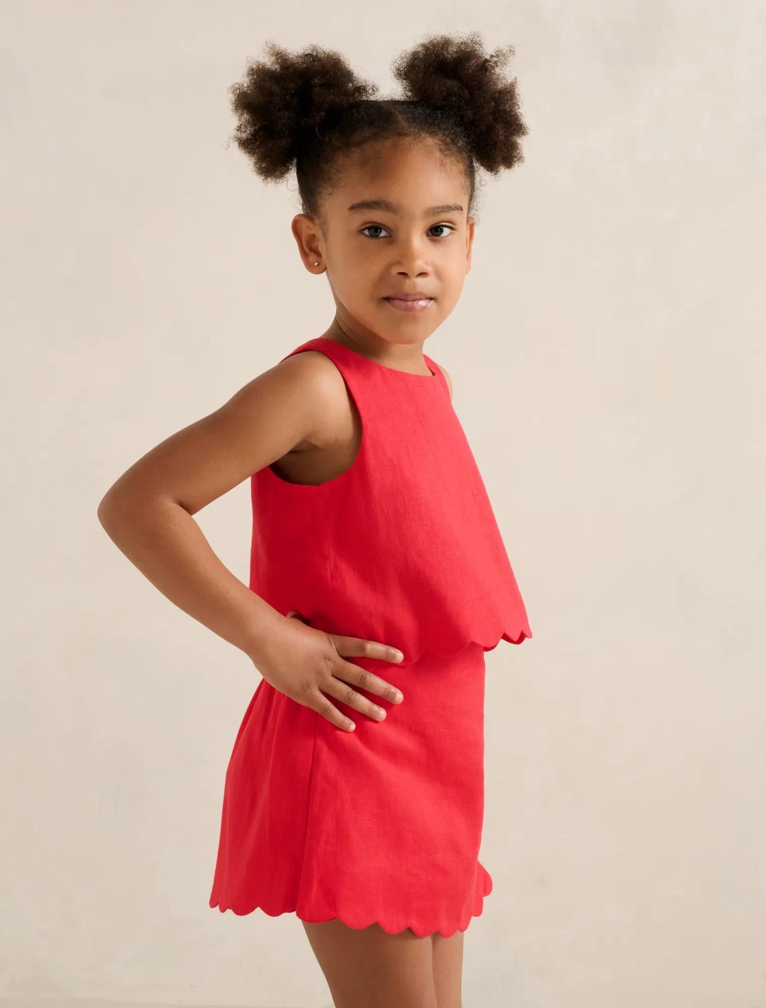 Molly Girls Scalloped Shift Top Claire Red