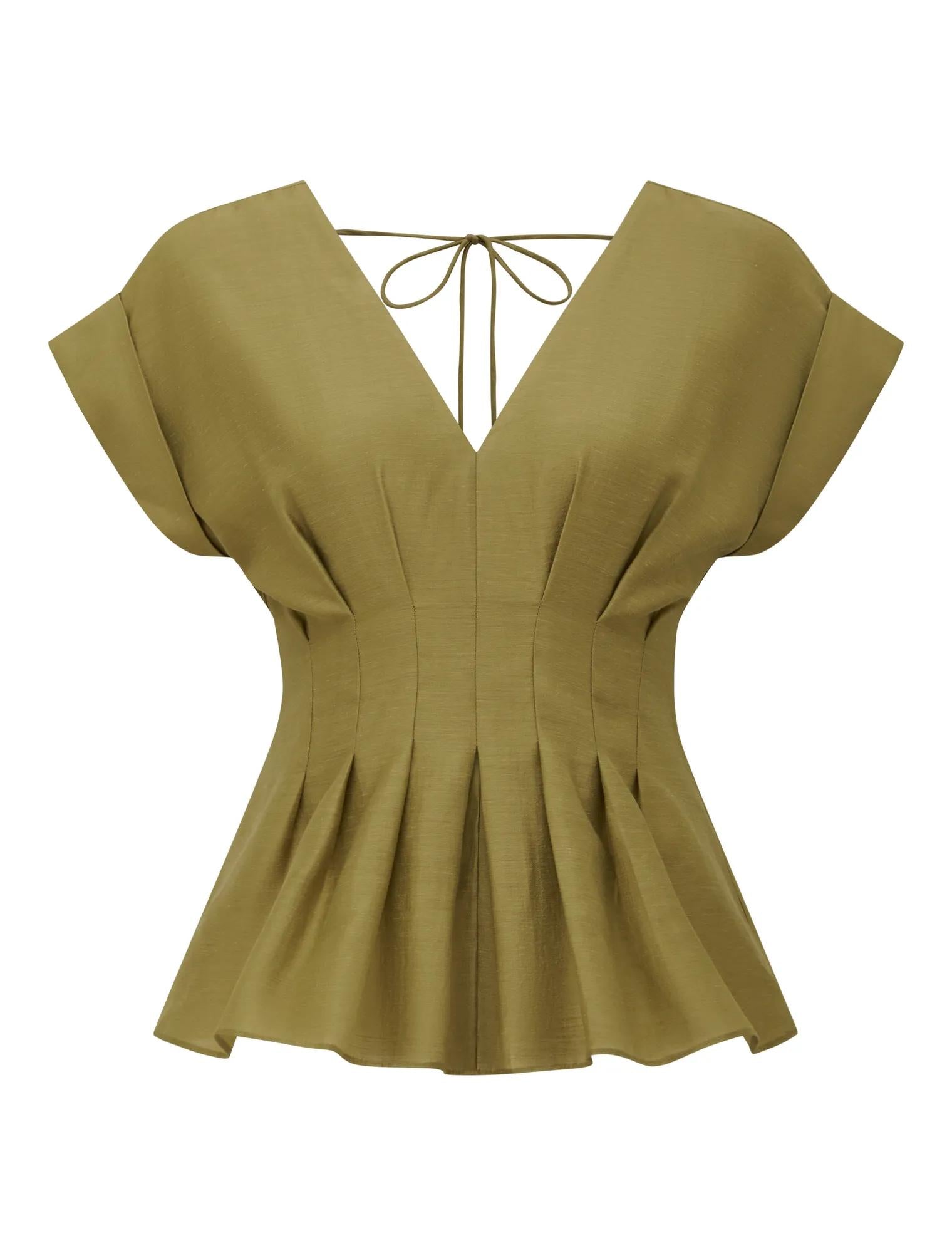 Vanessa V-Neck Top Green Olive_mannequin