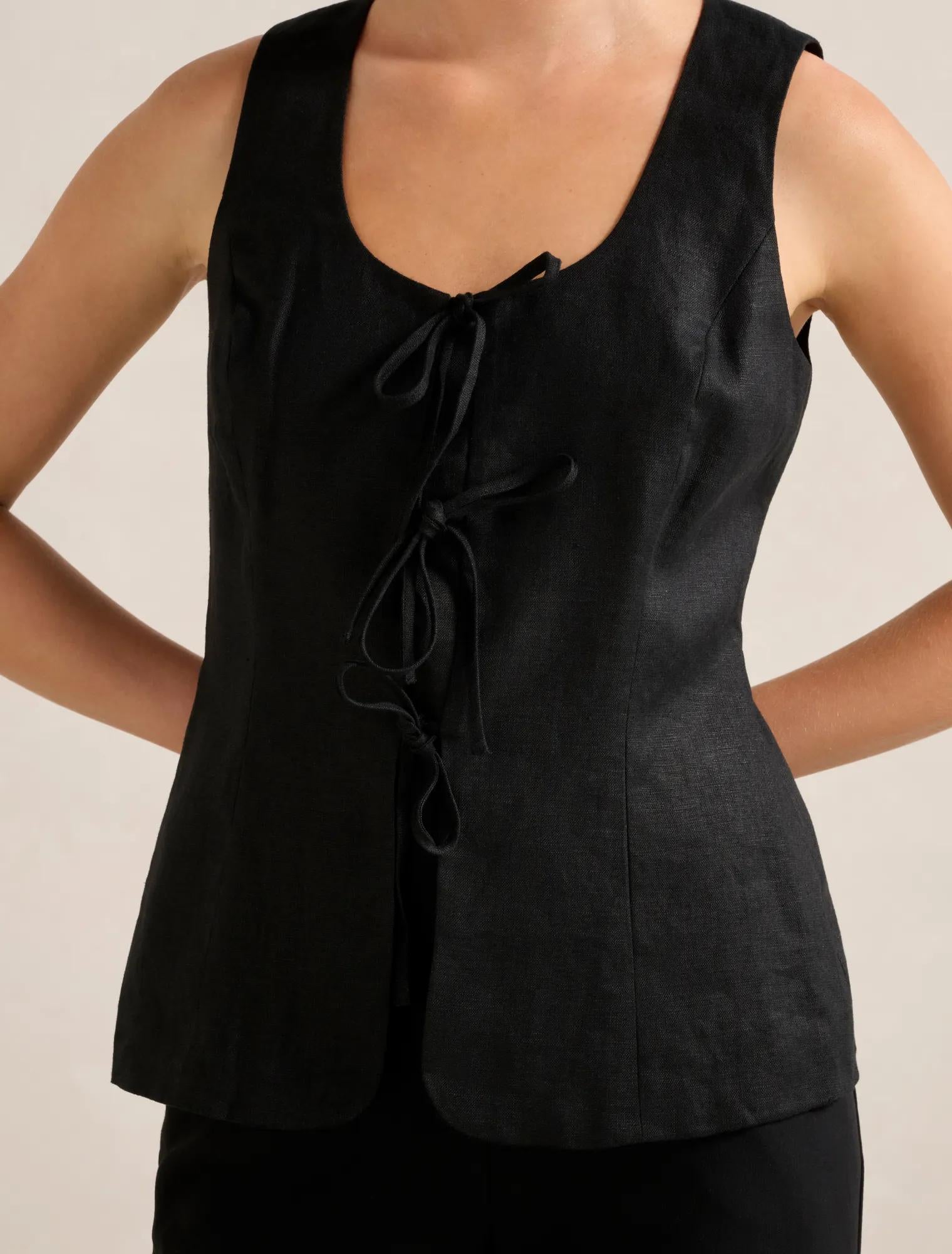 Tia Tie Front Waistcoat Black