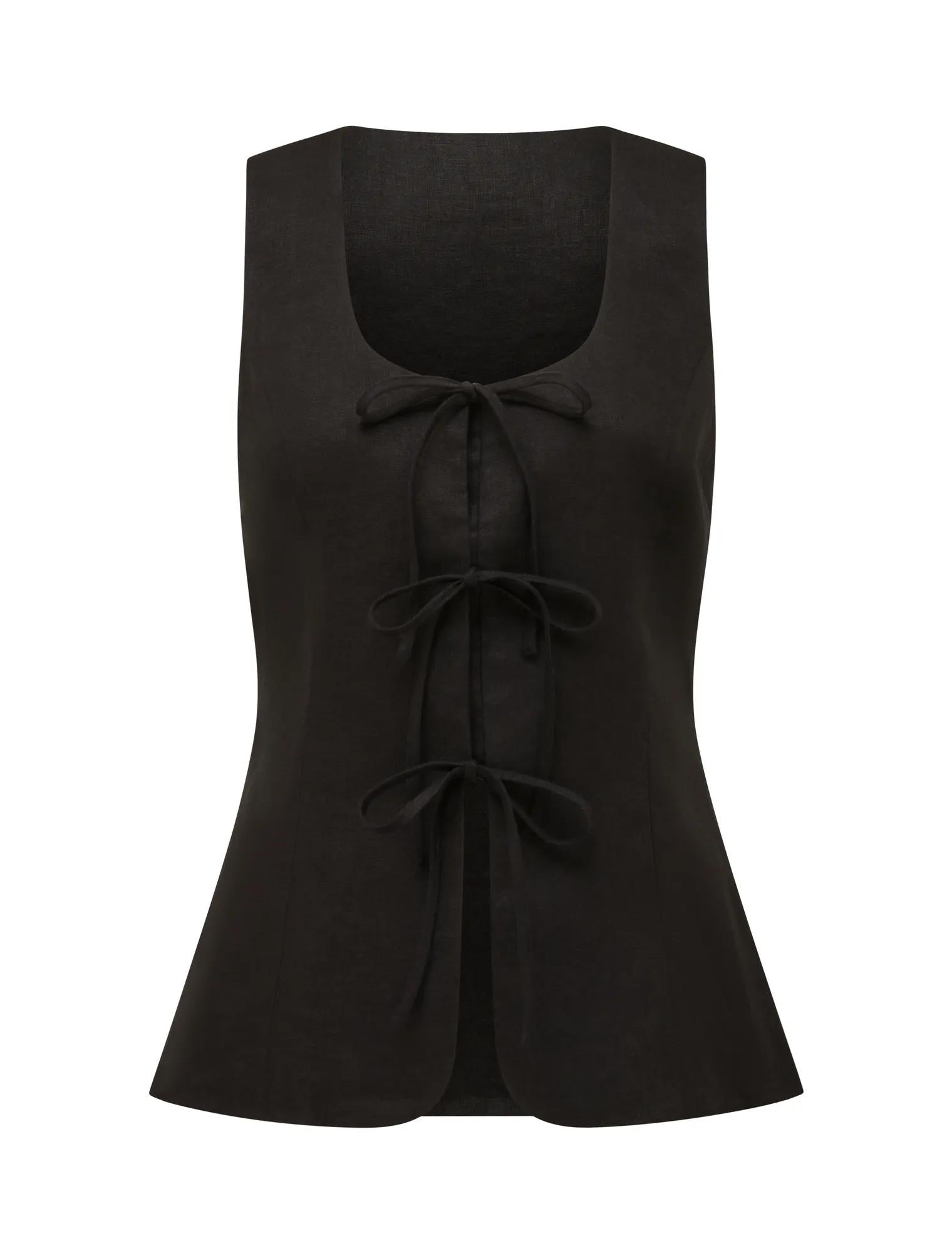 Tia Tie Front Waistcoat Black_mannequin