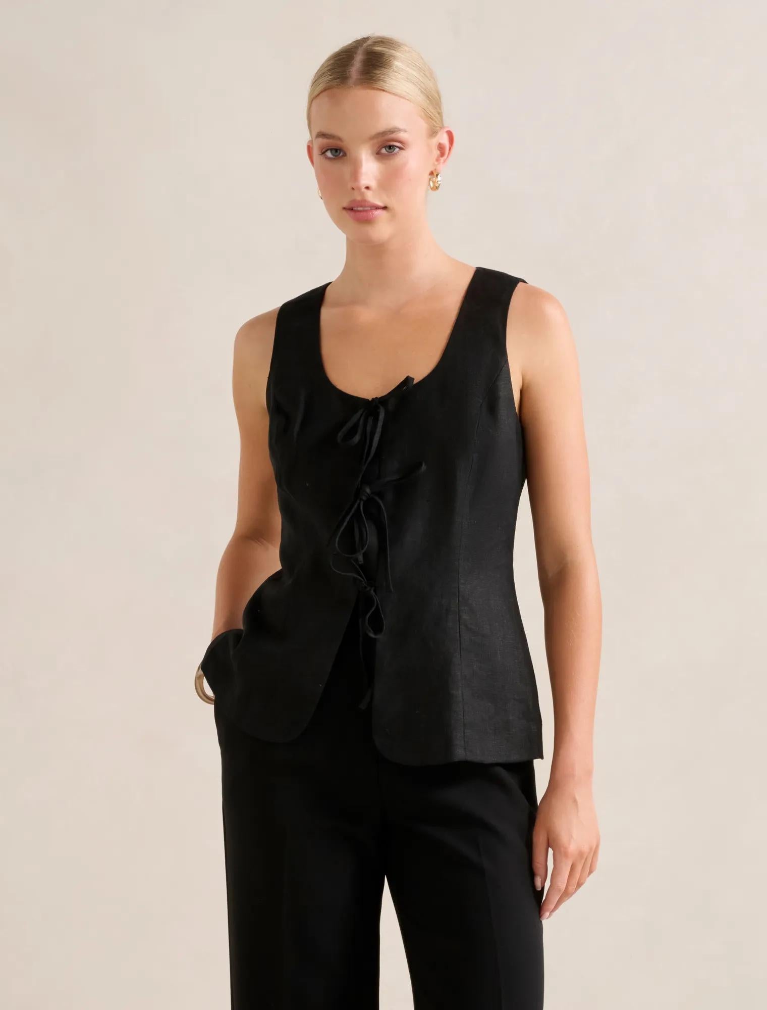 Tia Tie Front Waistcoat Black