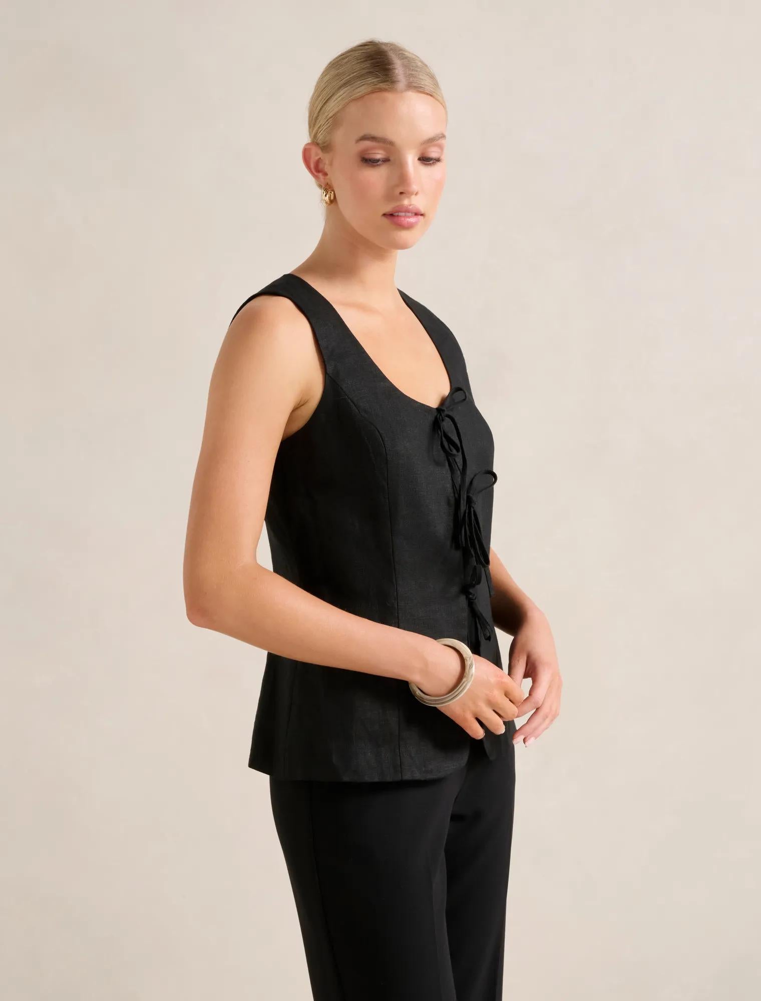 Tia Tie Front Waistcoat Black