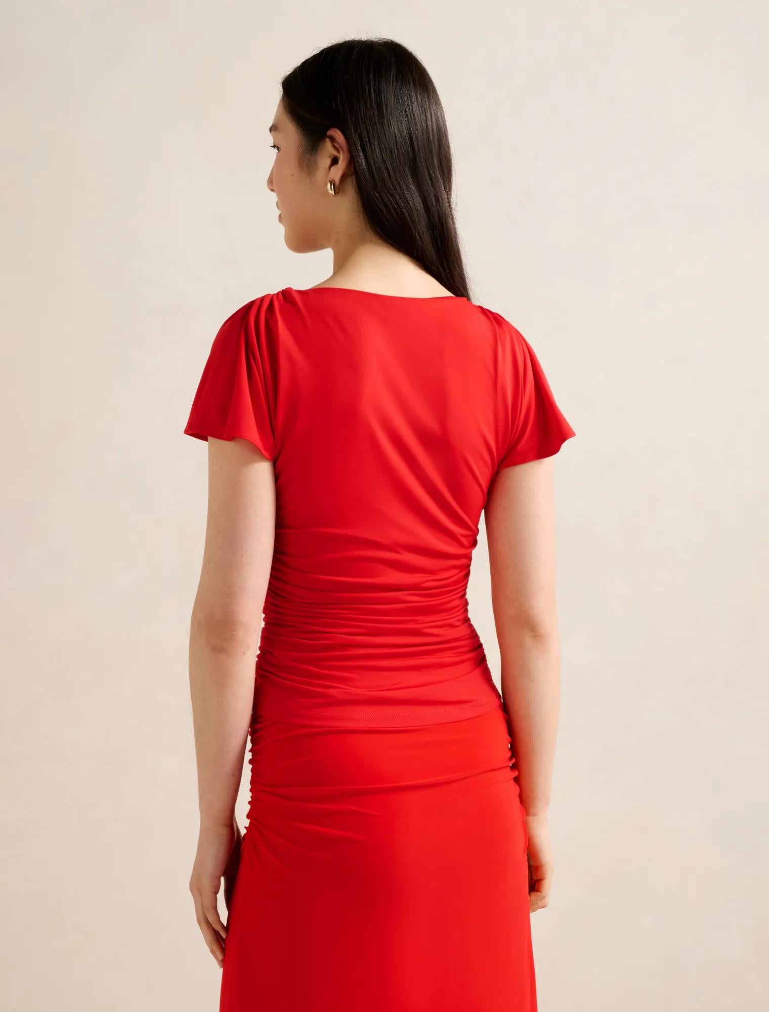 Stormi Spliced Shoulder Top Bright Red Co-ord