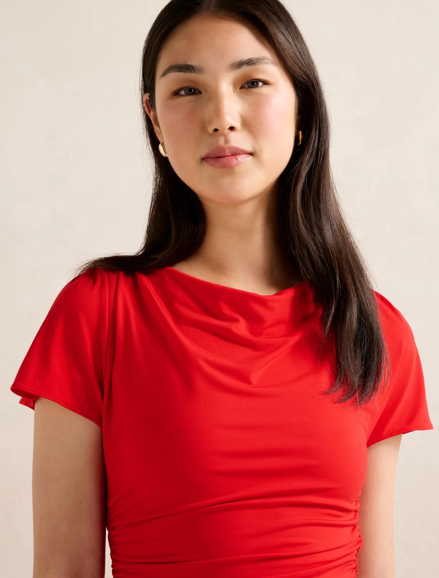 Stormi Spliced Shoulder Top Bright Red Co-ord