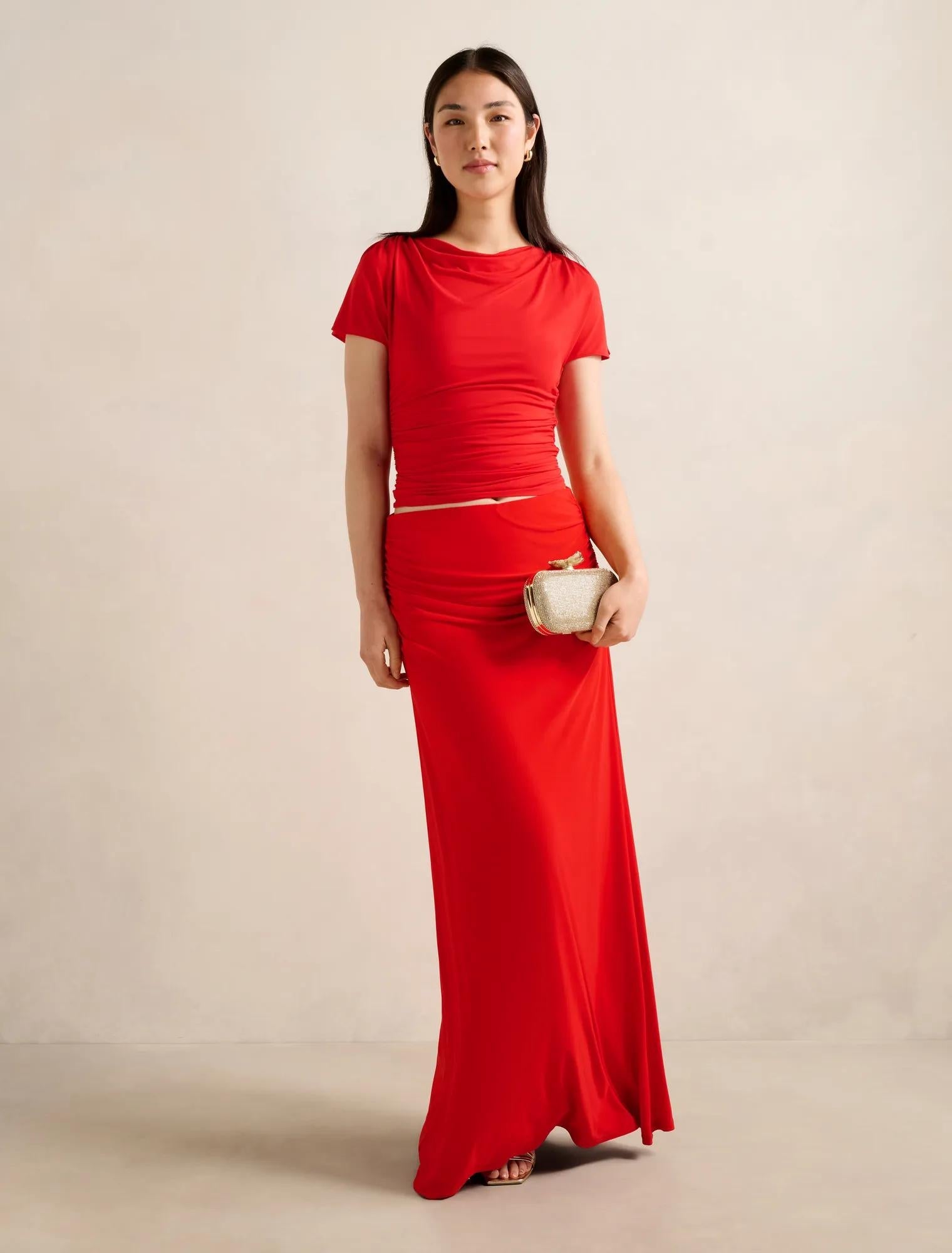 Stormi Spliced Shoulder Top Bright Red Co-ord