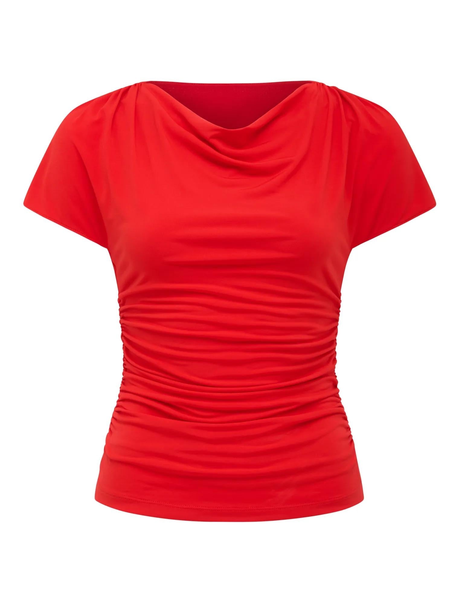 Stormi Spliced Shoulder Top Bright Red Co-ord