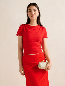 Stormi Spliced Shoulder Top Bright Red Co-ord