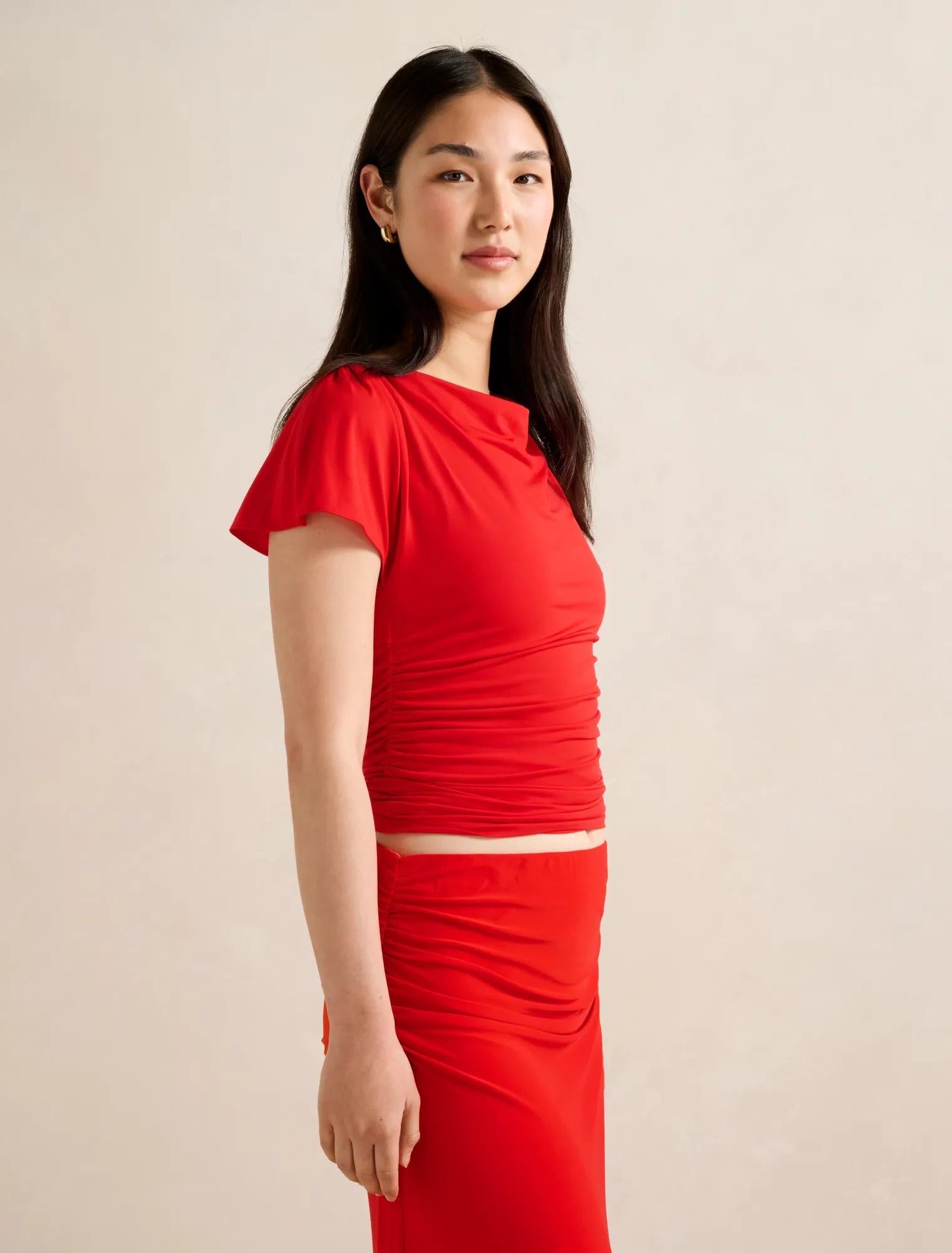 Stormi Spliced Shoulder Top Bright Red Co-ord