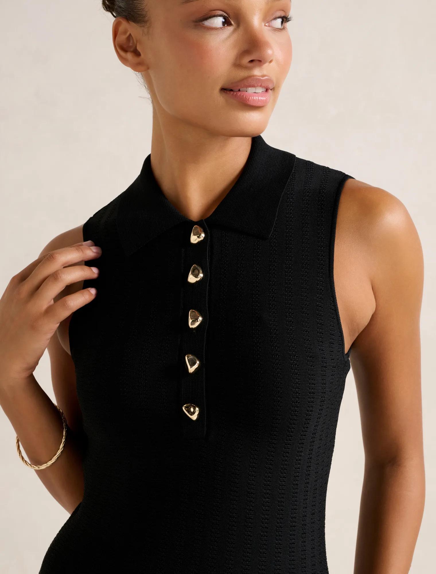 Amari Polo Knit Mini Dress Black
