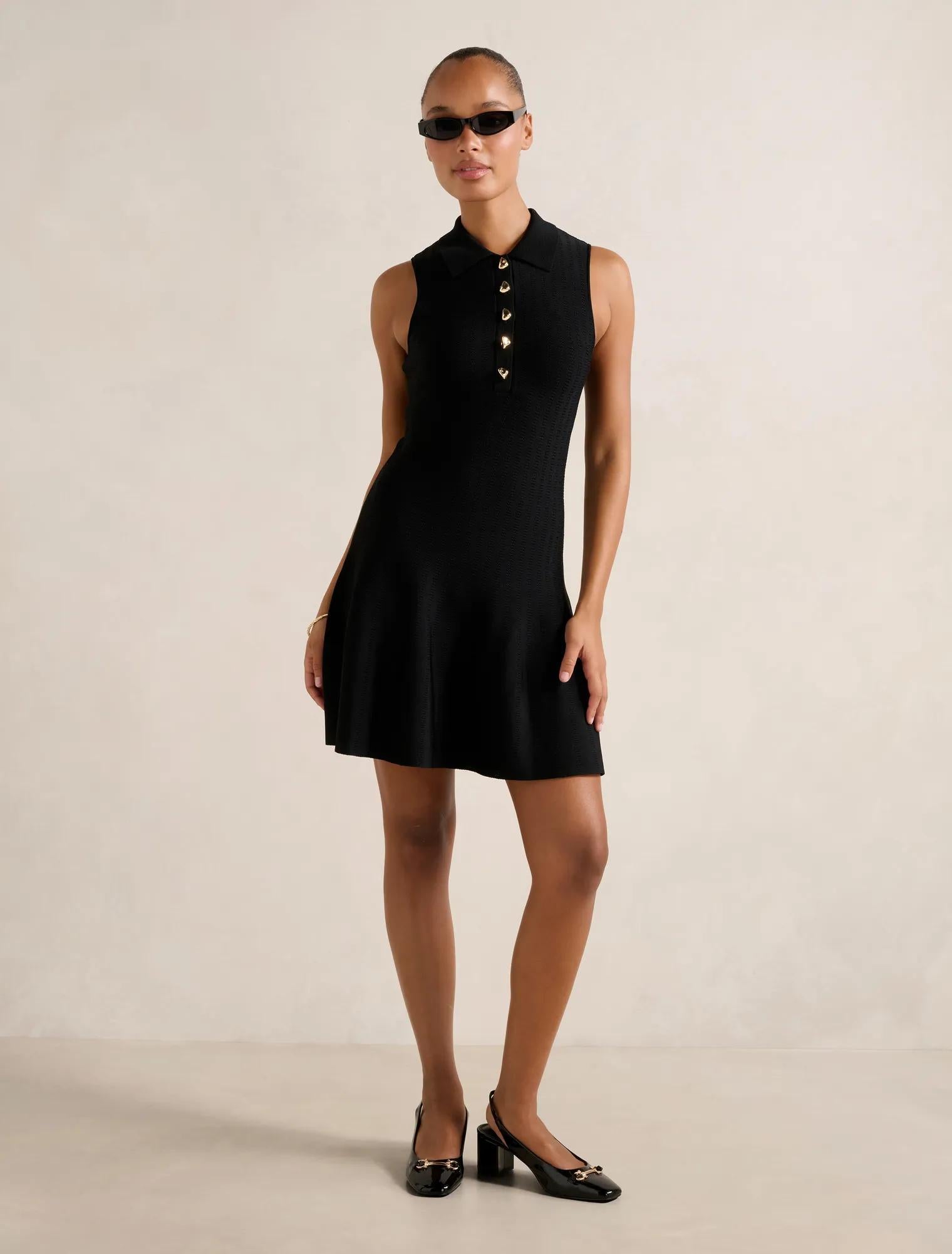 Amari Polo Knit Mini Dress Black