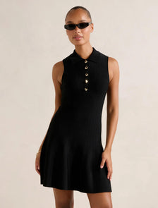 Amari Polo Knit Mini Dress Black