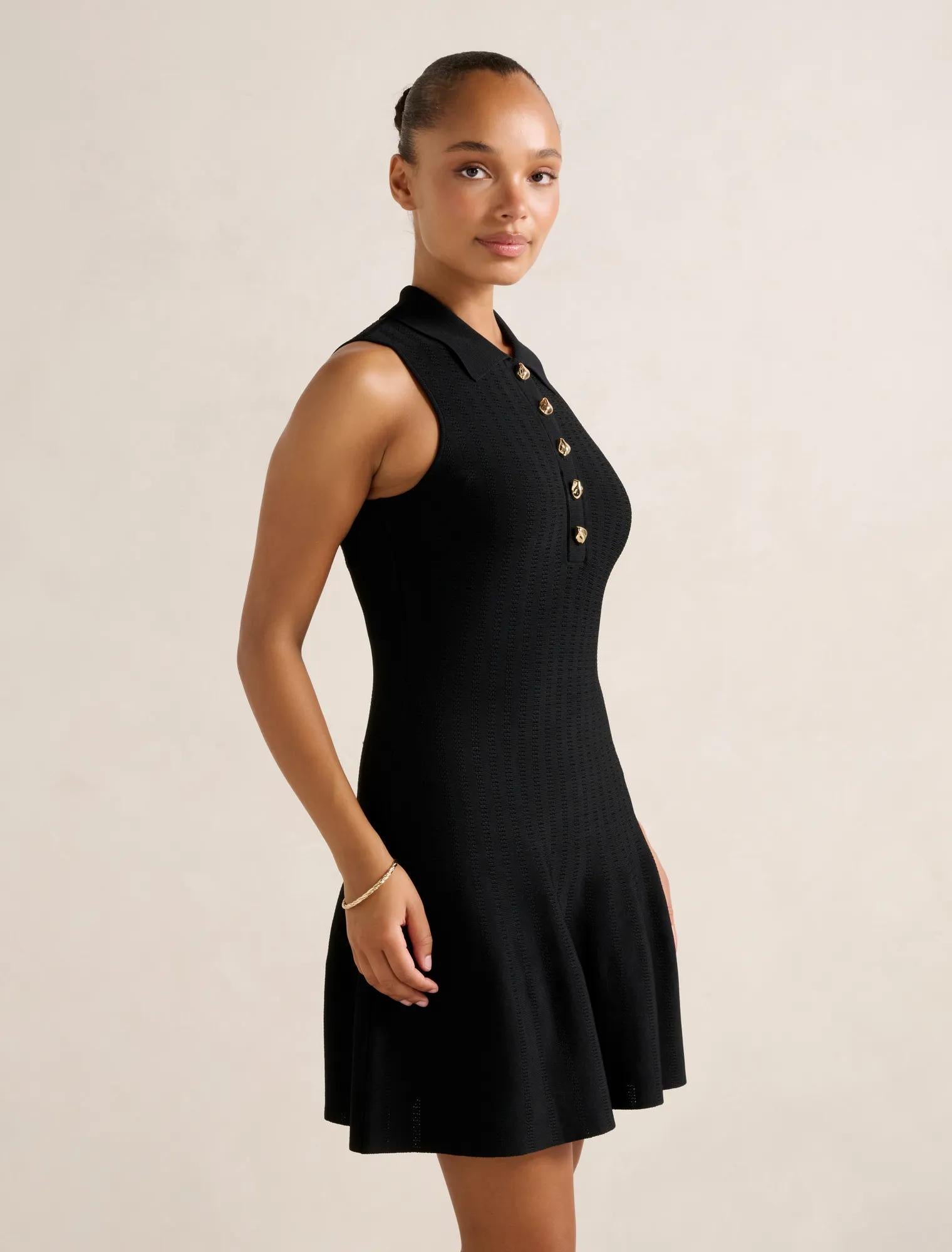 Amari Polo Knit Mini Dress Black