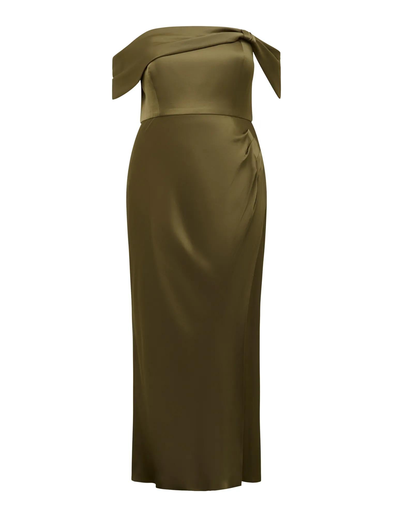 Carmella Curve Bardot Midi Dress Khaki Green_mannequin