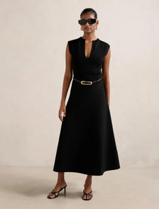 Celia Petite Extended Shoulder Midi Dress Black