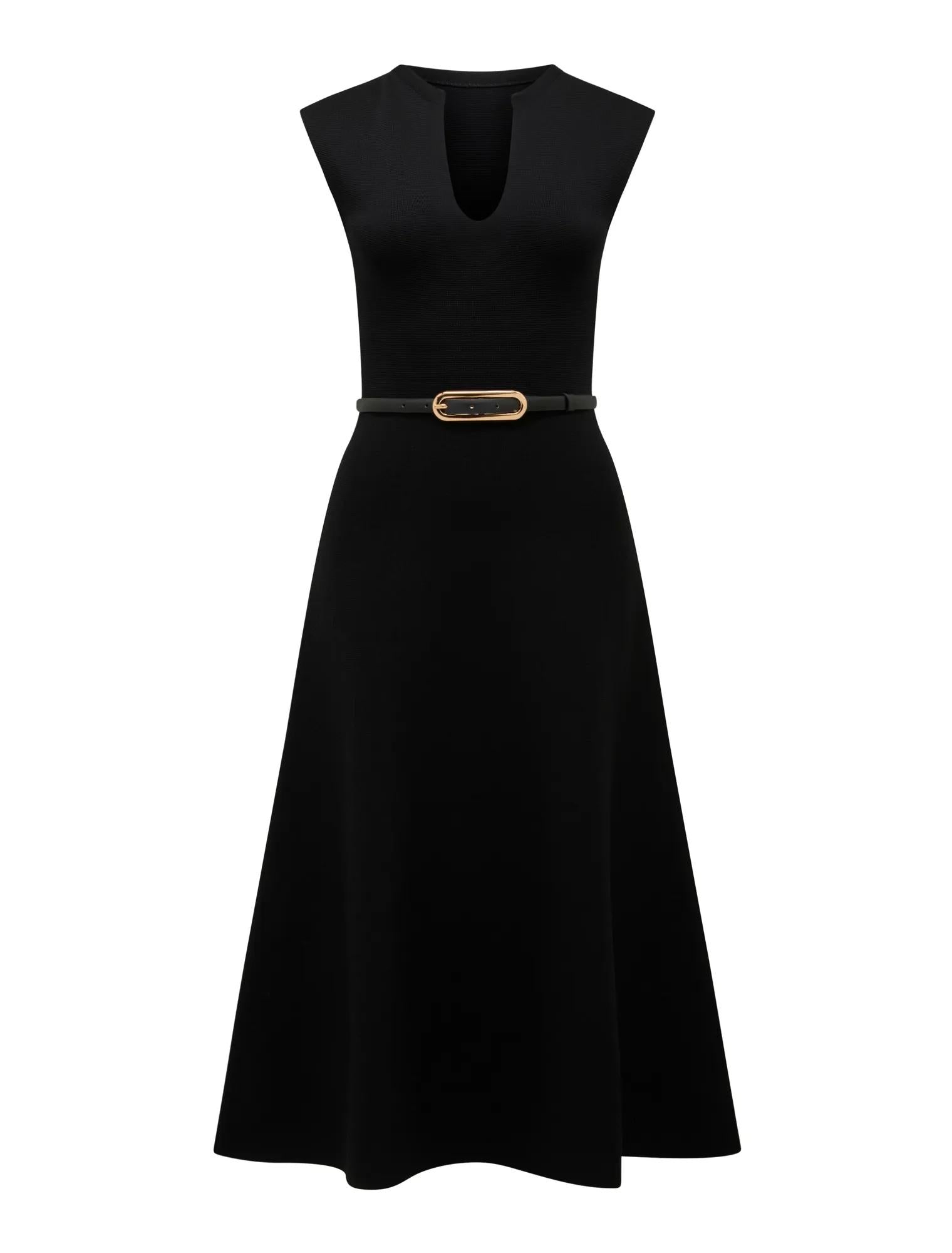 Celia Petite Extended Shoulder Midi Dress Black_mannequin
