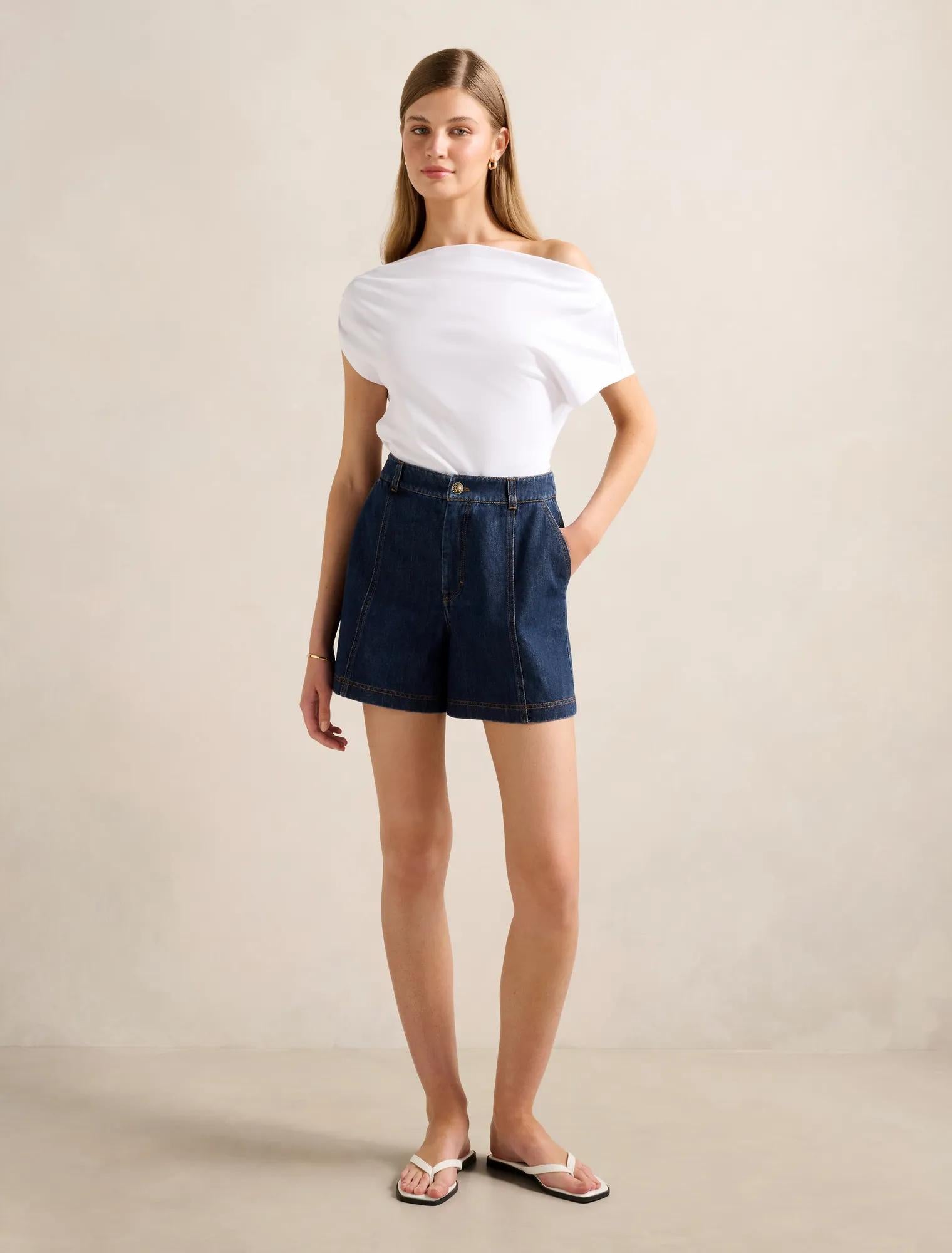 Kristen Panel Detail Shorts Dark Wash