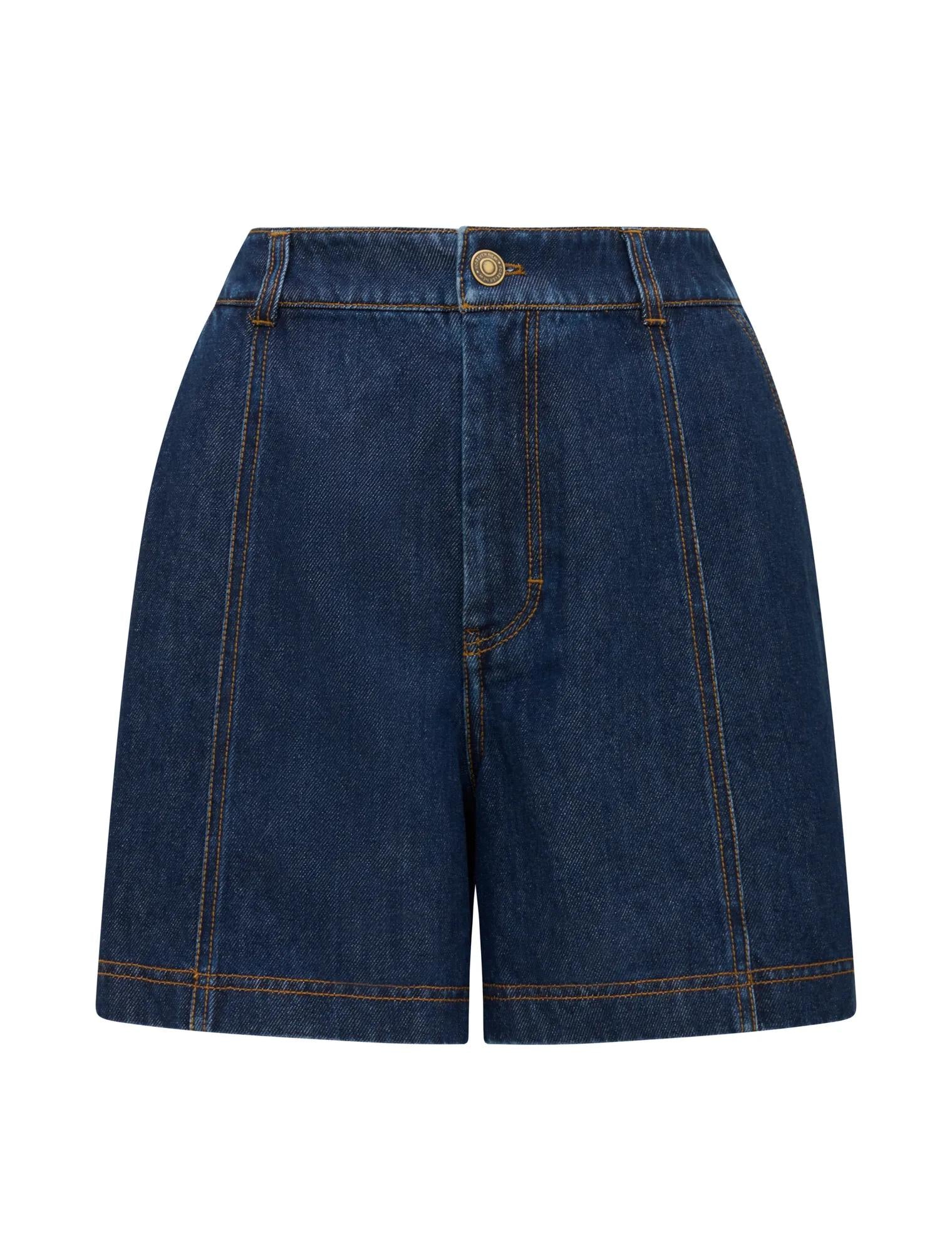 Kristen Panel Detail Shorts Dark Wash_mannequin