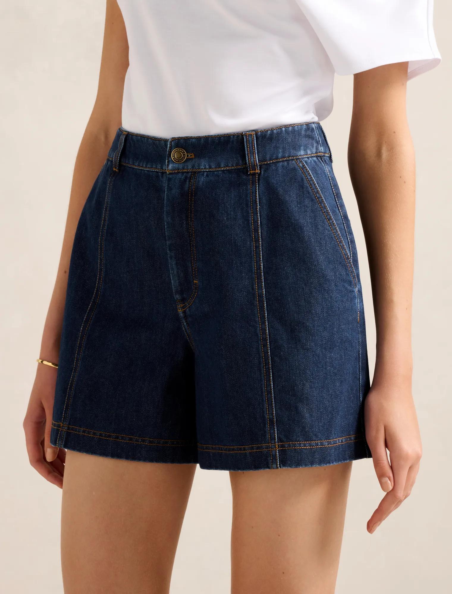 Kristen Panel Detail Shorts Dark Wash
