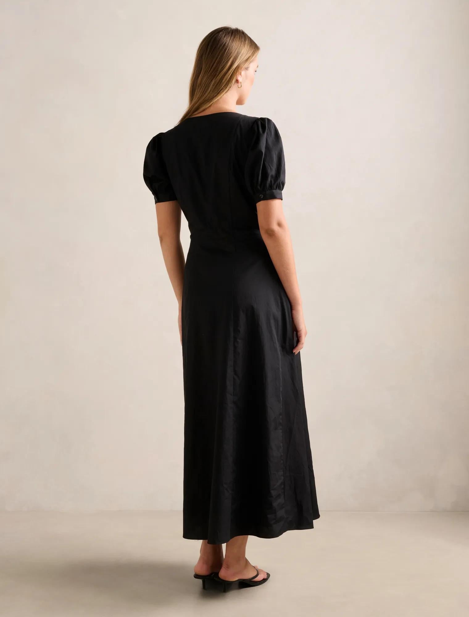 Taryn Gathered Front Midi Dress Black